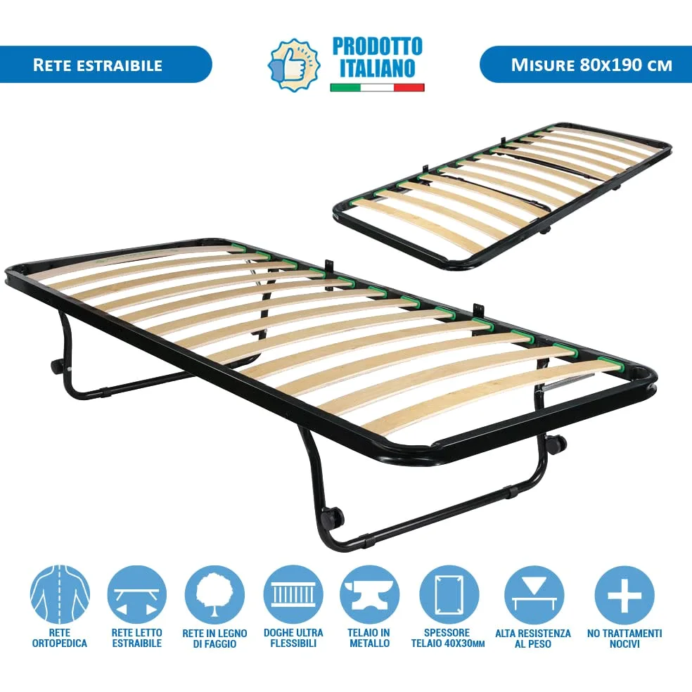 Comprarredo Rete estraibile sottoletto singola con ruote salvaspazio, telaio in metallo con sostegni pieghevoli per letto a scomparsa e a cassetto