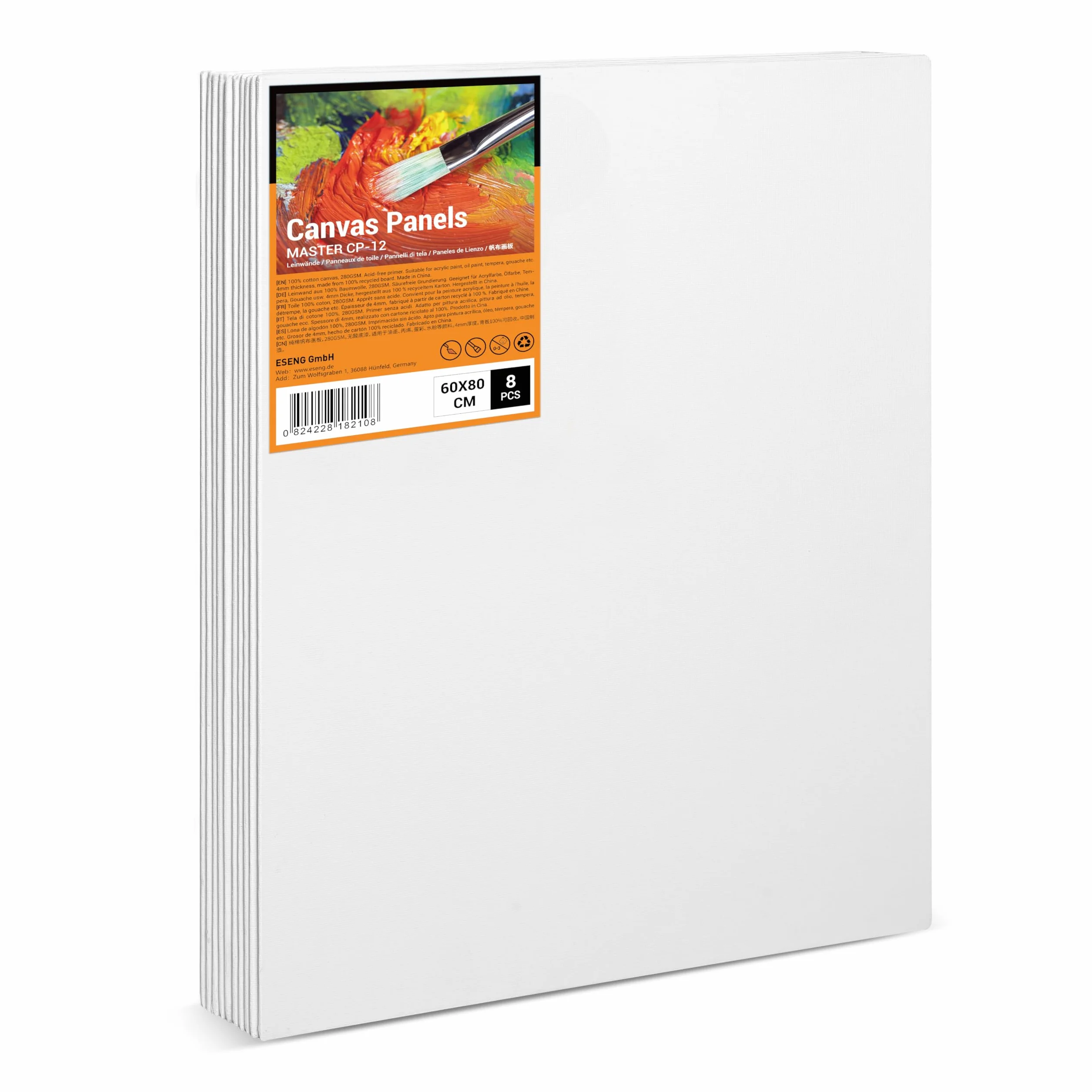 ESENG 8 Cartoni da Pittura Grandi, 60 x 80 cm, 100% Cotone, Spessore 4 mm, 280 g/m², Set di Pannelli di Tela, Cartone per Colori acrilici, Colori ad Olio