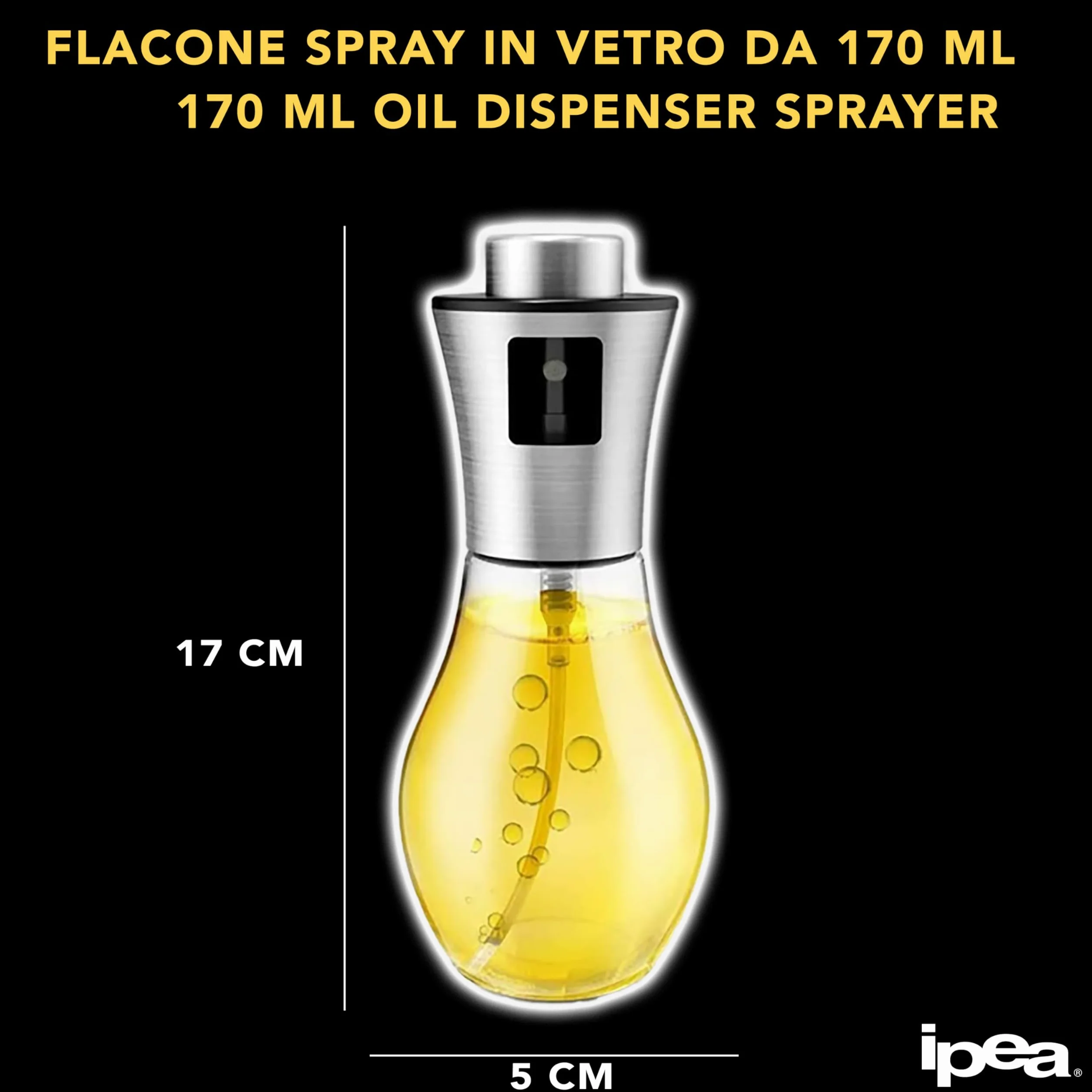 IPEA Oliera Spray in Vetro 170ml per Olio e Aceto - Nebulizzatore Dosatore per Casa Cucina