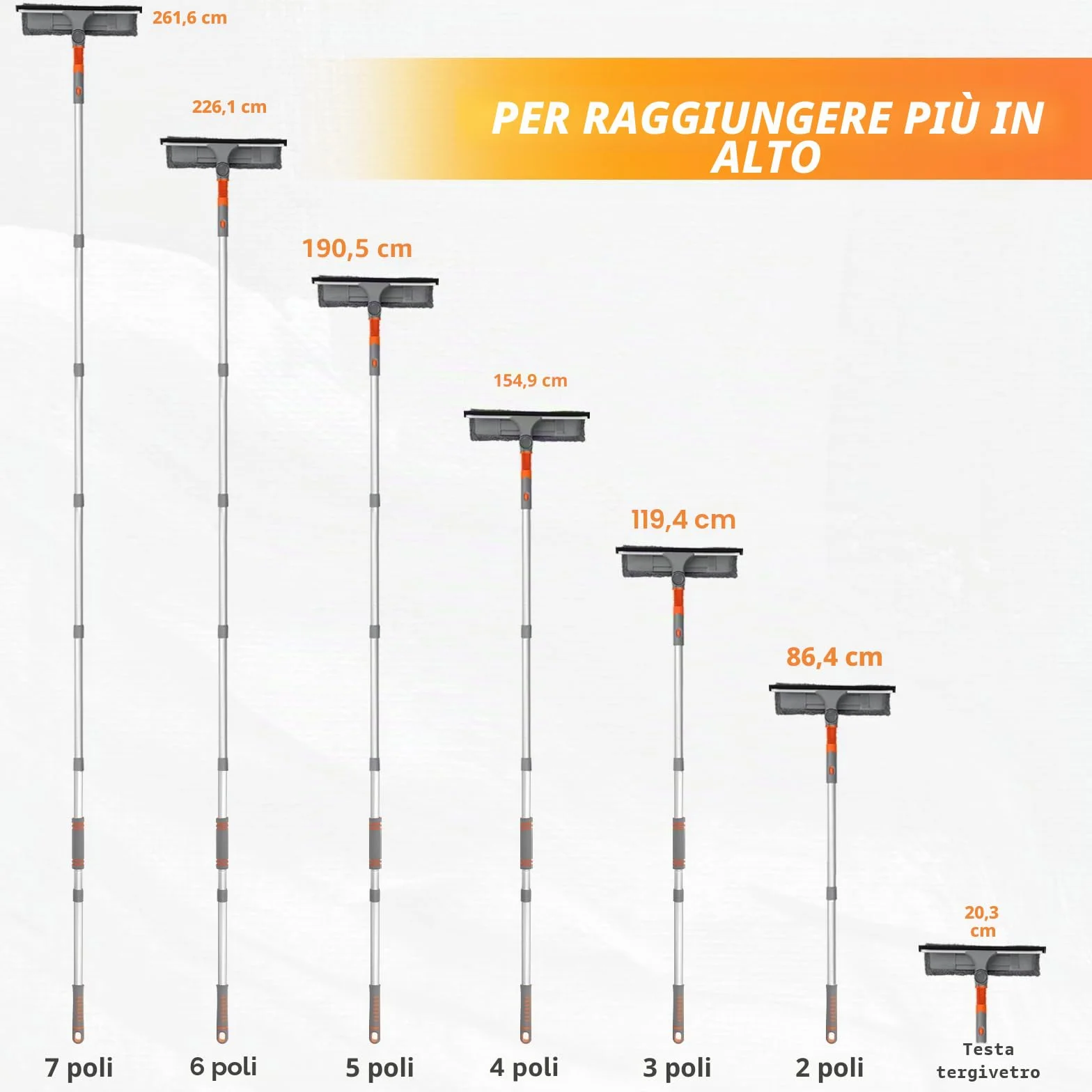 Lavavetri Professionale 2 in 1 con Manico Telescopico 254cm, Panni in Microfibra