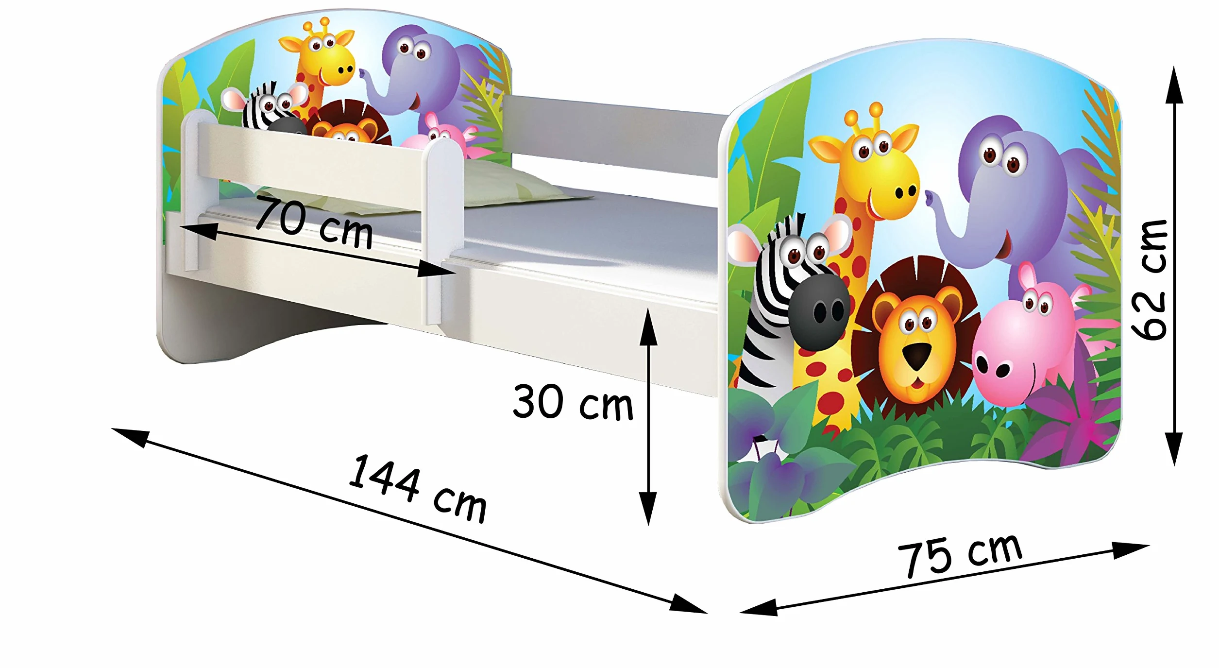 ACMA II Letto per bambino Cameretta per bambino con materasso Rete a doghe, Bianco (42 Trattore, 140x70)