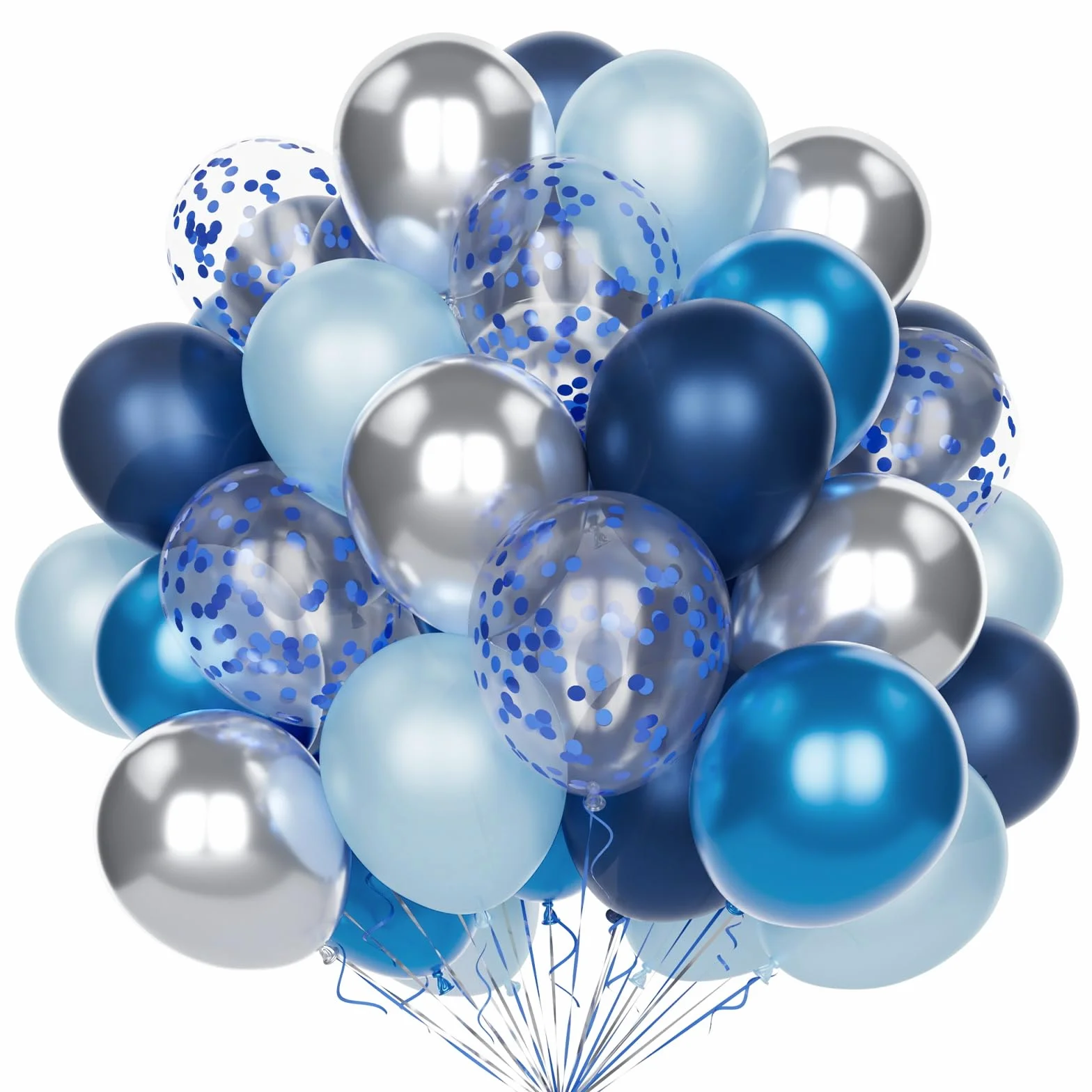 Palloncini Feste Blu Argento, 60 Pezzi 12 Pollici Blu Scuro Perlato Azzurro Metallizzato Blu Argento Palloncini con Coriandoli Palloncini per Compleanno Matrimonio Baby Shower Decorazione Anniversario