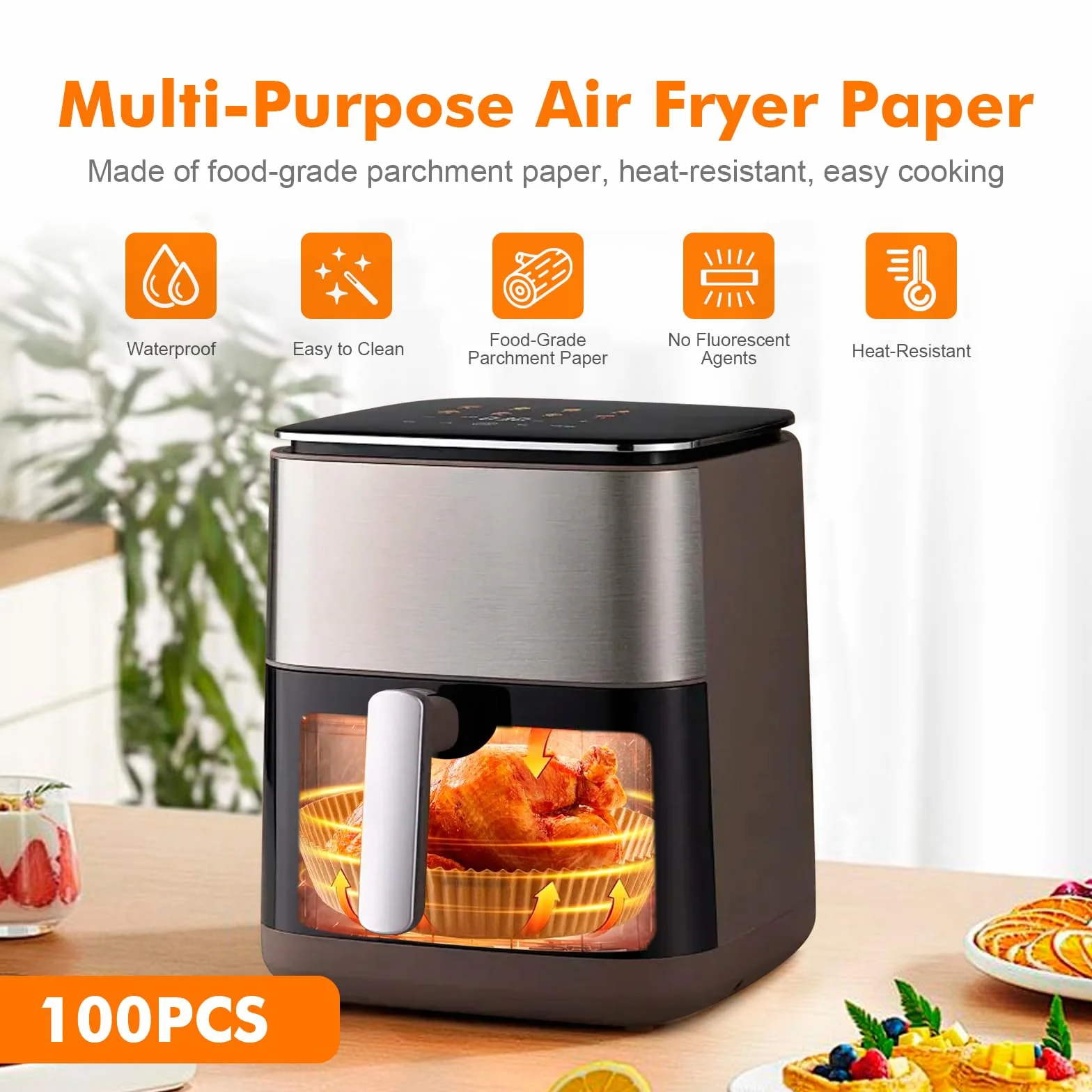 GRIFEMA Carta Forno per Friggitrice ad Aria Calda, Rotonda 100PCS, 16-20 cm, 2.2-4.5L, BPA Free
