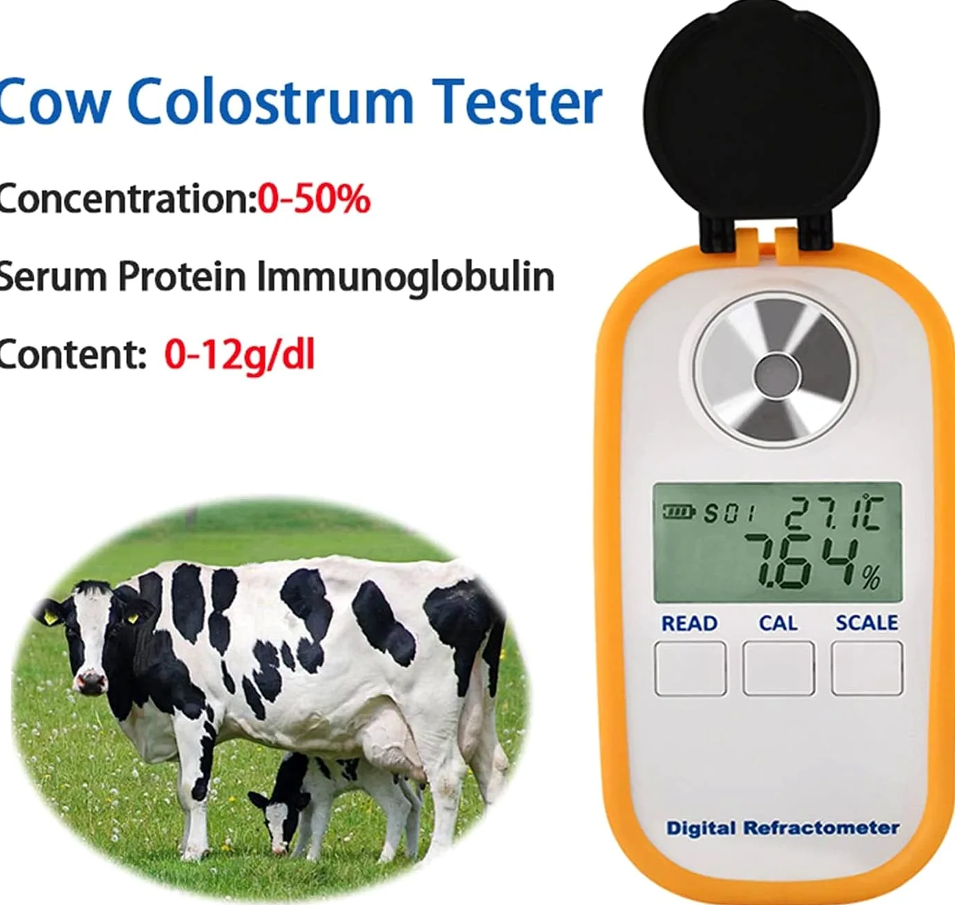 Rifrattometro Rifrattometro Digitale, misuratore di concentrazione di colostro per Mucche da Latte, misuratore di Contenuto proteico può Essere misurato con precisione