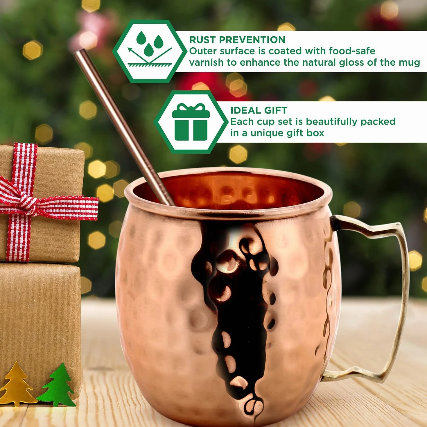 Tazza Zap Impex in puro rame martellato set da 4 per bevande fredde