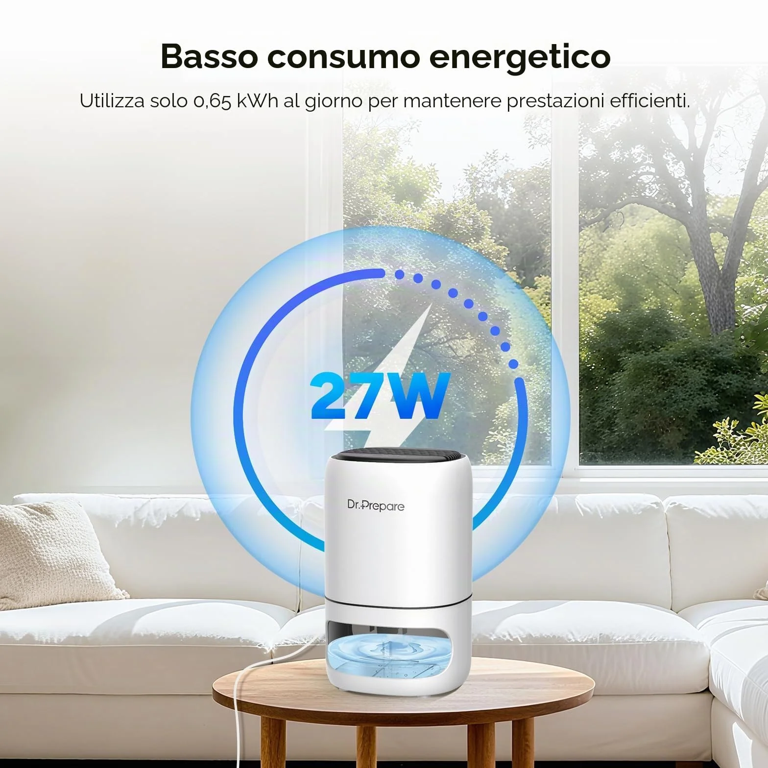 Dr.Prepare Deumidificatore Casa 1L Silenzioso Deumidificatore Portatile con Luce LED Timer 2/4/8H Spegnimento Automatico per Camera da Letto Bagno Armadio Camper