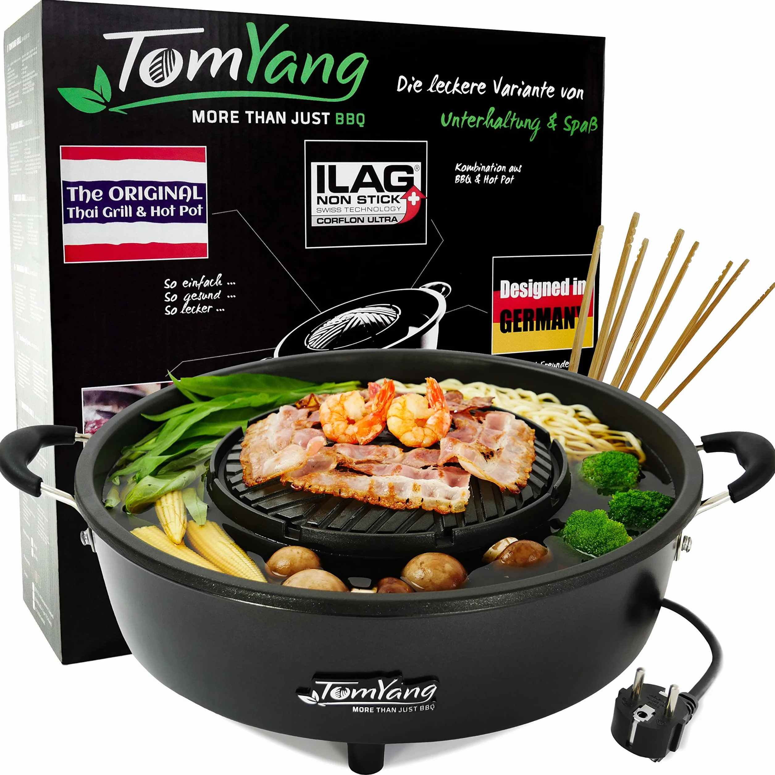 TomYang Hot Pot – Il Grill Thailandese Originale, Progettato in Germania, Rivestimento Antiaderente Svizzero, oltre 100 Video Tutorial e Ricette. Korean BBQ, Hotpot, Pentola Mookata Thai Hot Pot