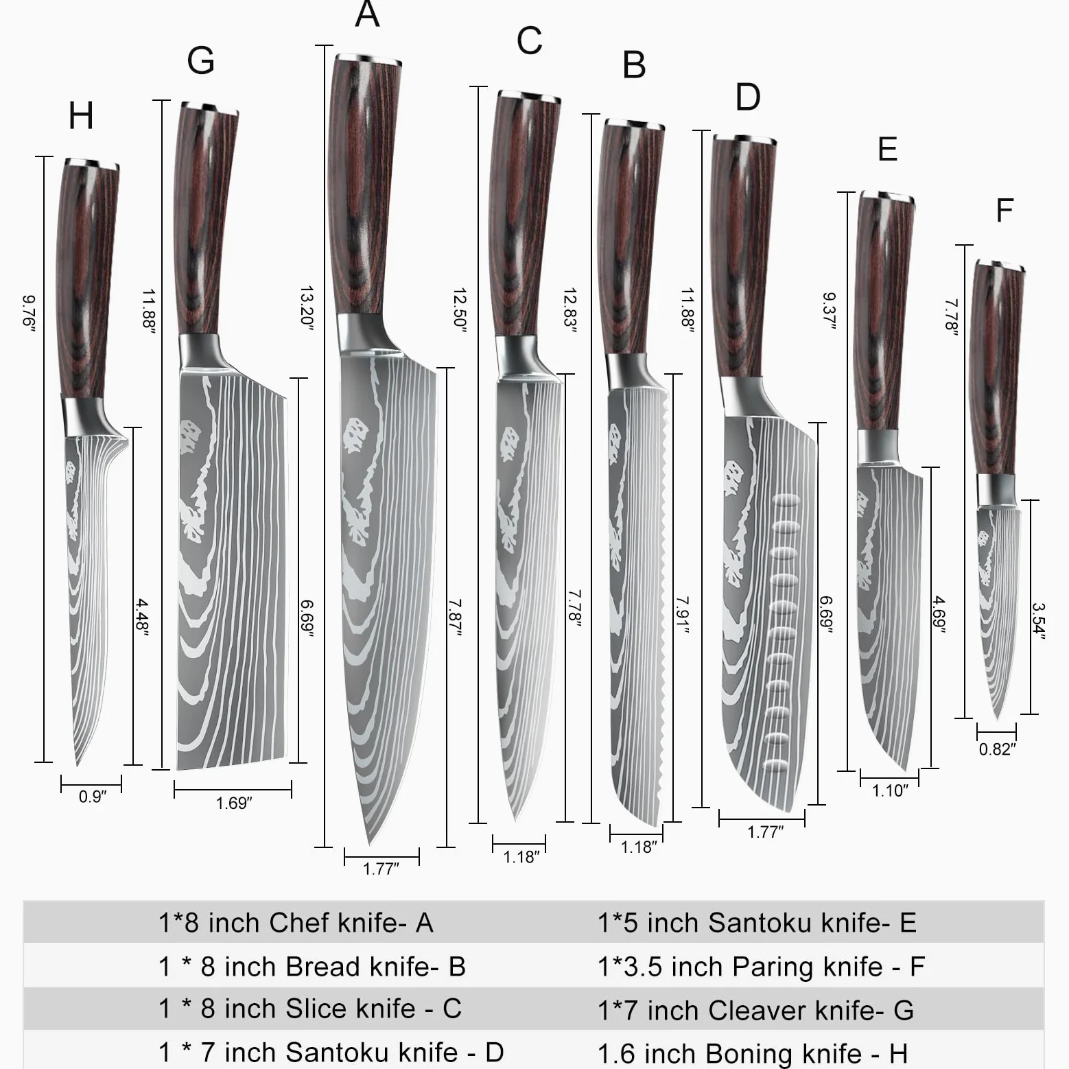 MDHAND Set di 8 coltelli professionali con custodia, affilati e ergonomici in legno di Pakka per casa e ristorante