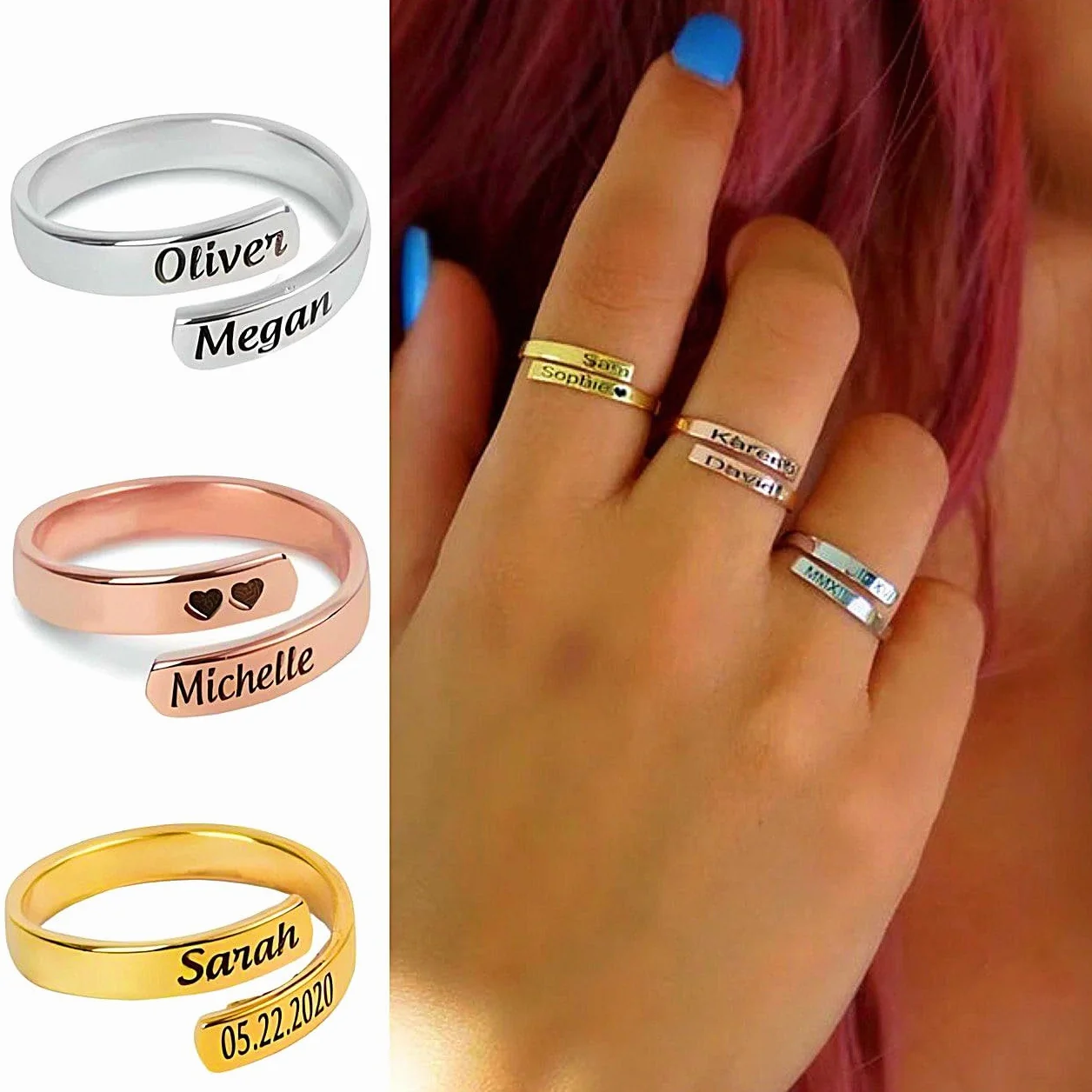 Anello Personalizzato con Incisione Nome Frase Data Regalo Romantico per Coppia