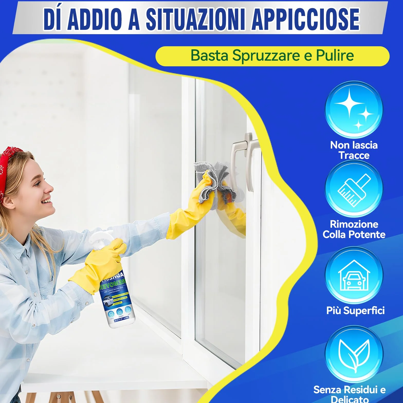 Rimuovi Colla Spray 300ml per Etichette, Adesivi, Nastro Adesivo su Vetri, Auto e Superfici