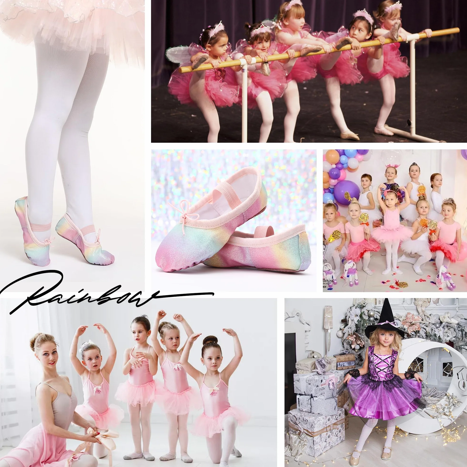 Ballerina Scarpe da Ballo Danza Classica Bambina Glitterate Suola Intera