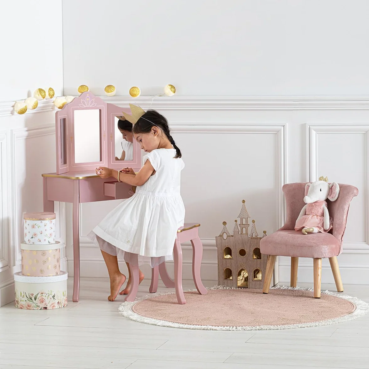 ATMOSPHERA CREATEUR D'INTERIEUR - Tavolino e sgabello rosa per bambini sissi l60cm