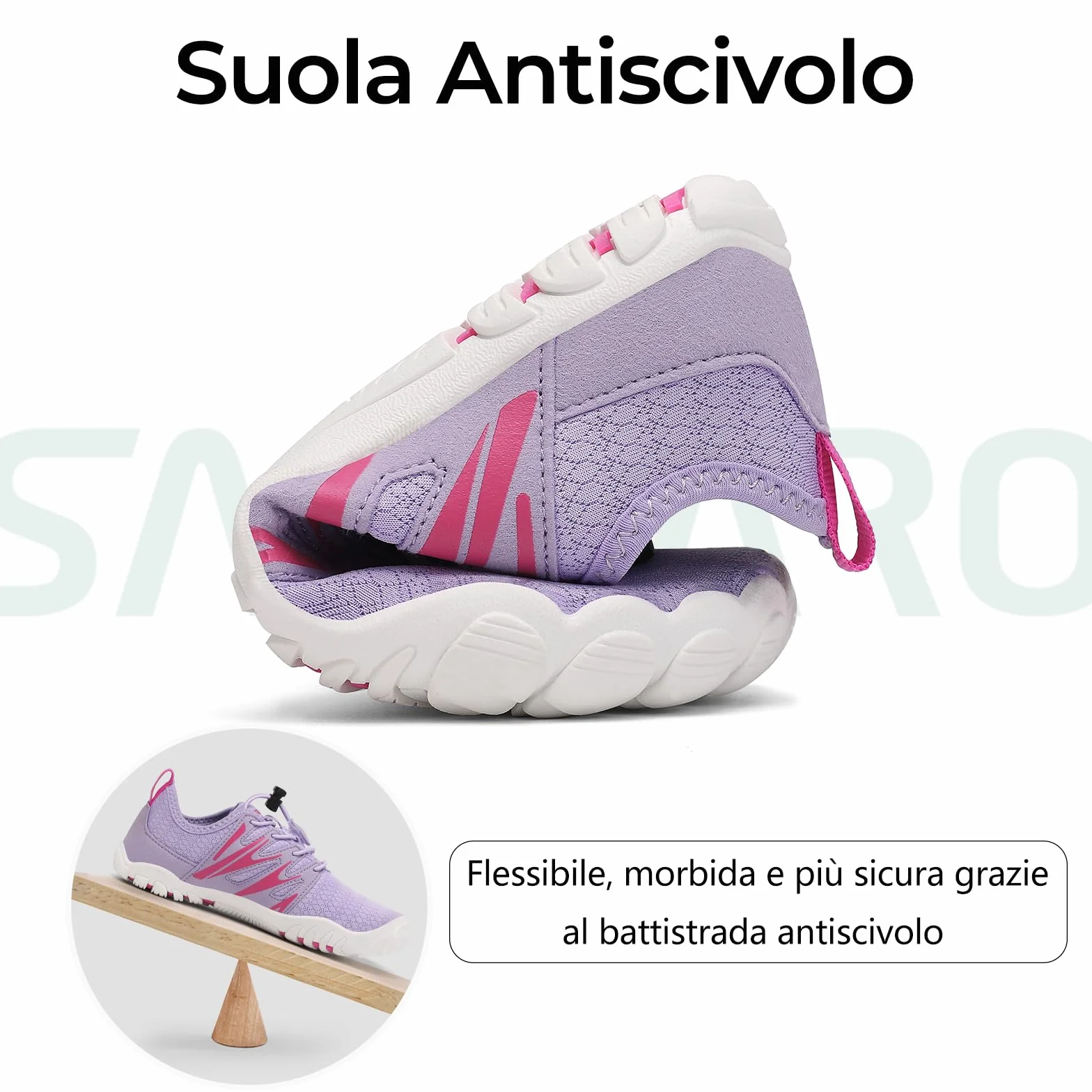Scarpe Barefoot da Acqua per Bambino Traspiranti Asciugatura Rapida Punta Ampia Gr.25-38