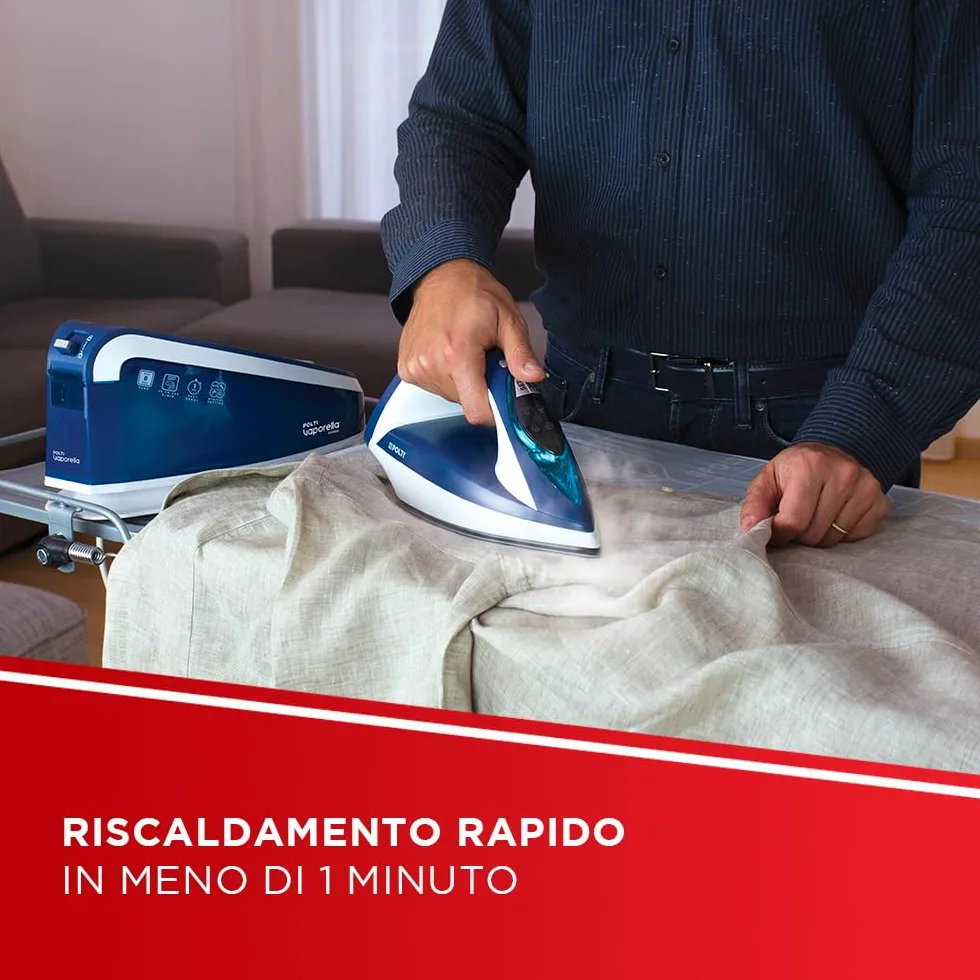 Polti Vaporella Express VE30.10, Ferro da Stiro Generatore di Vapore, Pressione Pompa fino a 8 Bar, Potenza 2200 W, Funzione Eco, Tecnologia One Temperature, Digital Setting, Blu e Bianco