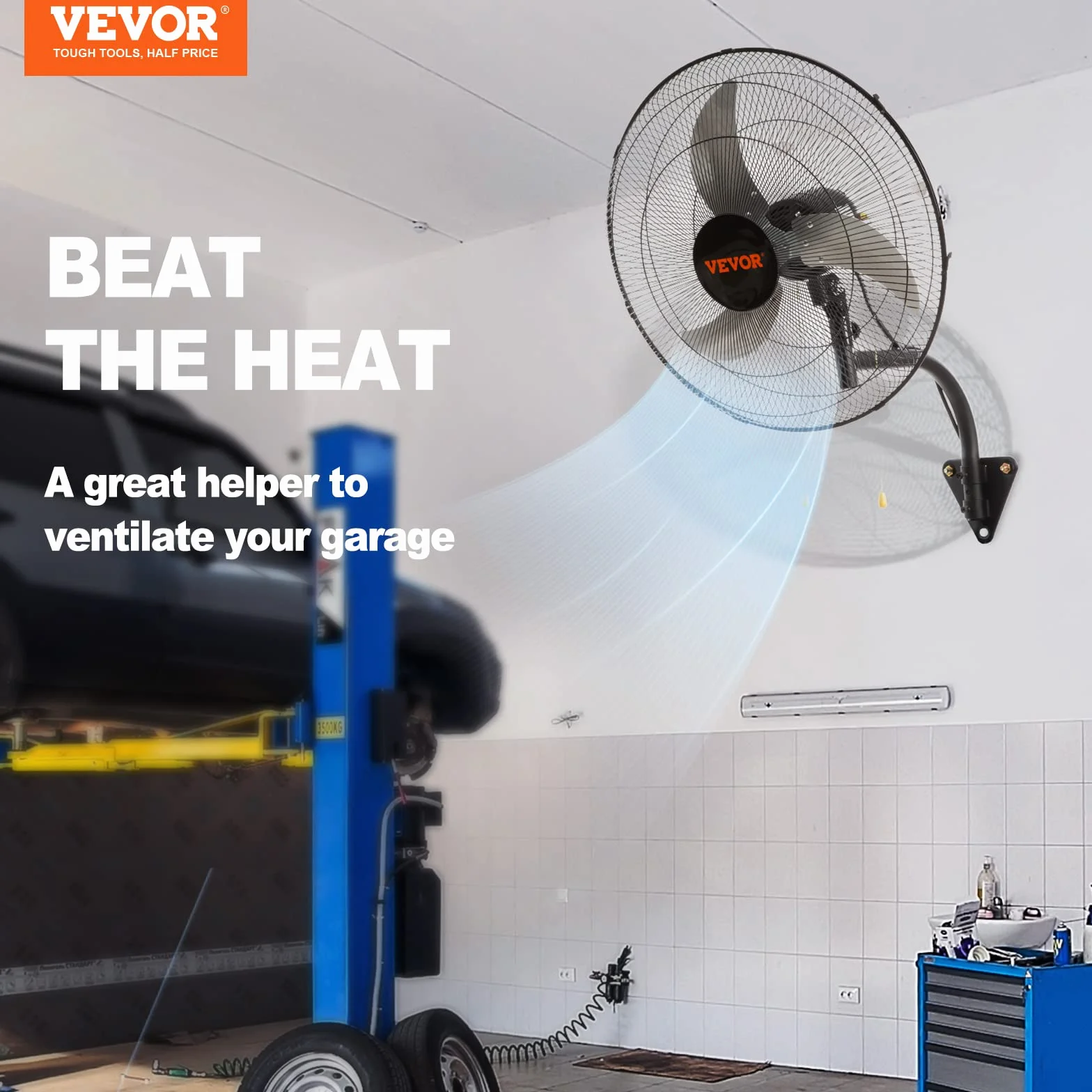 VEVOR Ventilatore da Parete, 51 cm 3 Velocità ad Alta Velocità, Ventilatore da Parete Industriale Oscillante 73 W Commerciale o Residenziale per Magazzino, Serra, Officina, Patio, Cantina, Nero