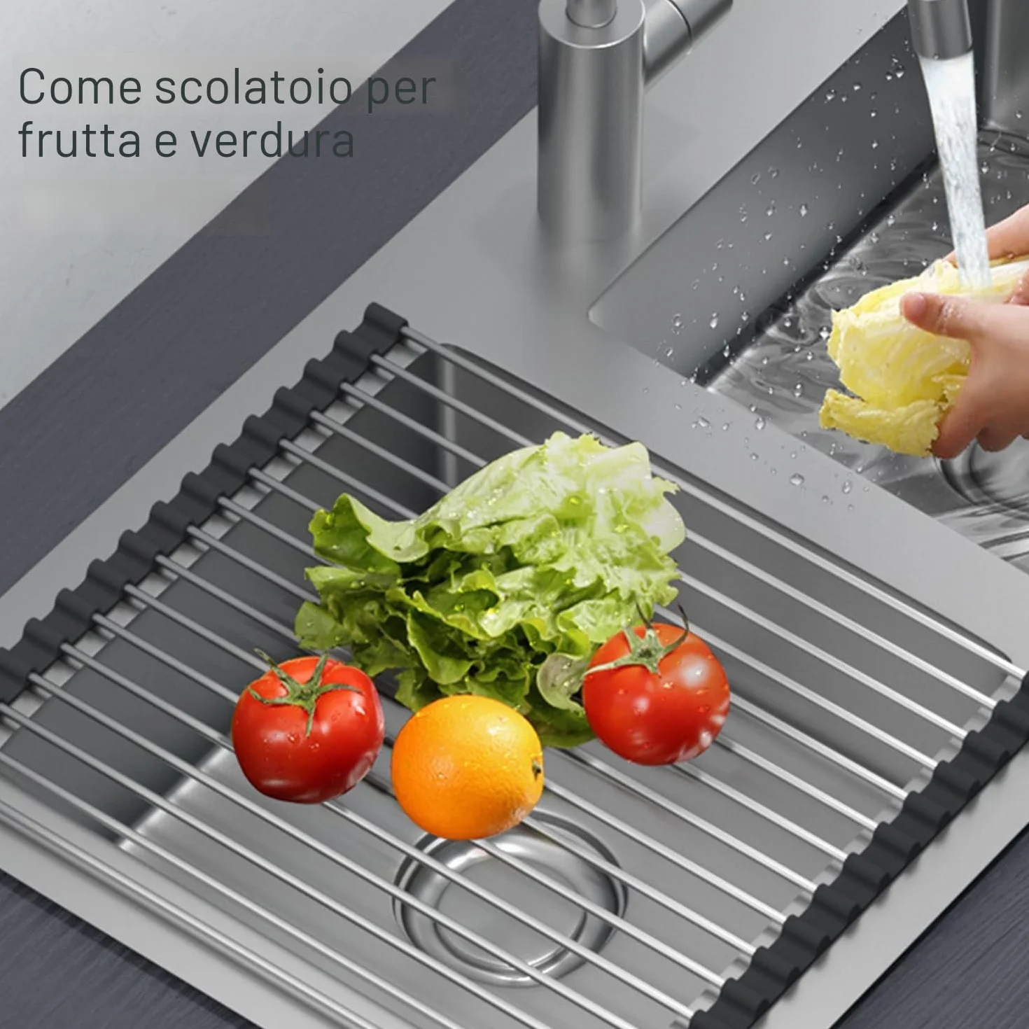 ViWaVee Scolapiatti Pieghevole in Acciaio Inossidabile sopra Lavello, Organizer per Tazze Frutta Verdura Nera