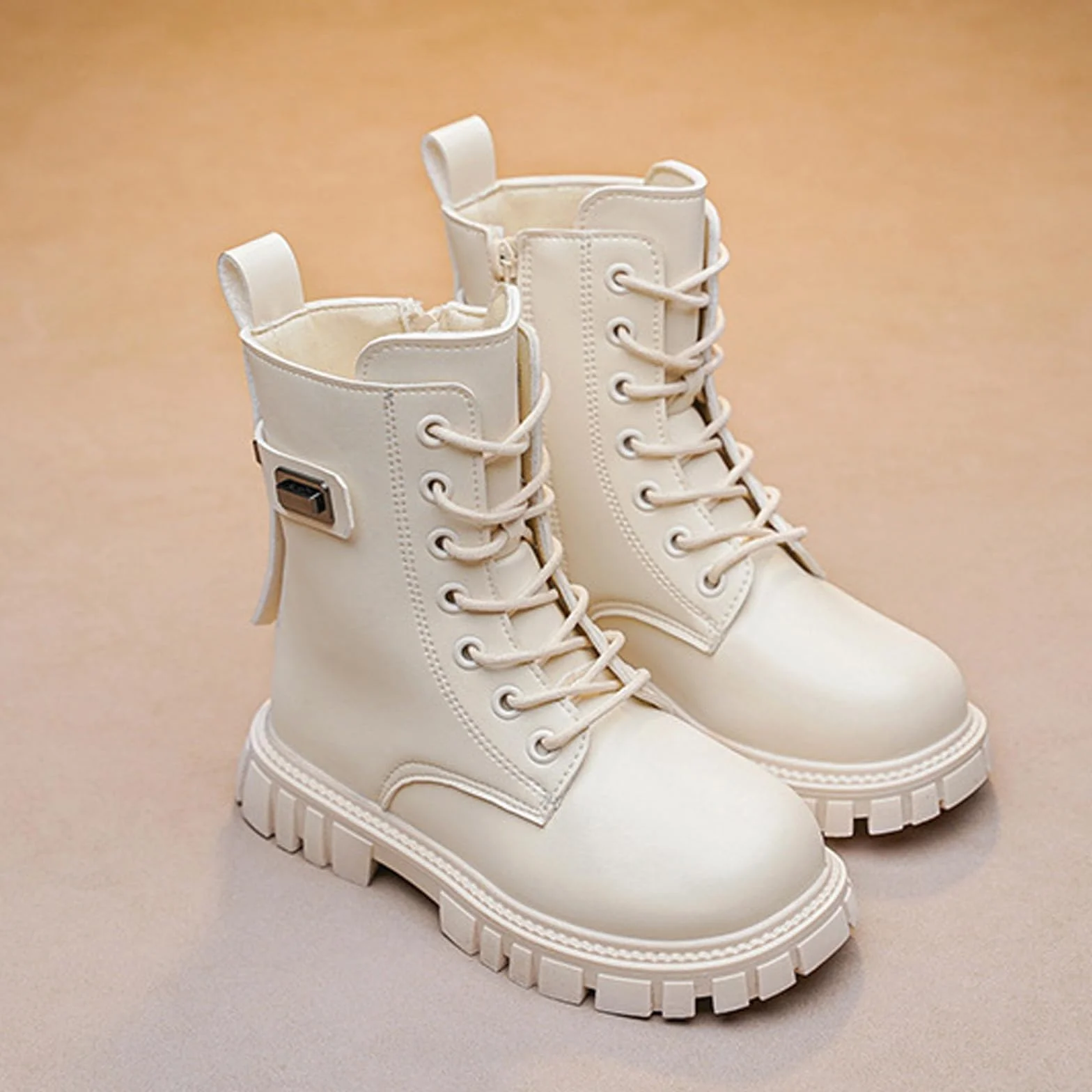 Stivaletti in Pelle per Bambine e Ragazze con Cerniera Laterale e Lacci Scarpe da Equitazione Antiscivolo Invernali