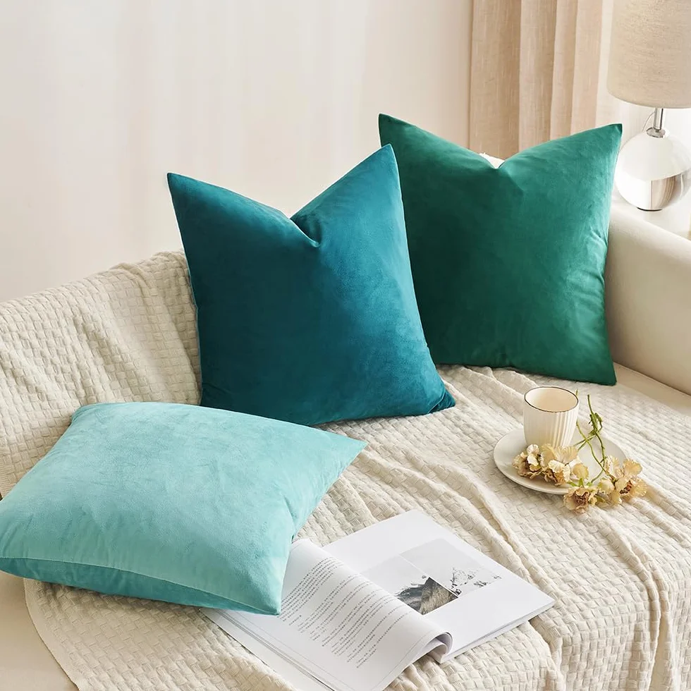 MIULEE Federe Cuscini in Velluto Decorativi 2 Pezzi 40x40 cm Blu Lago