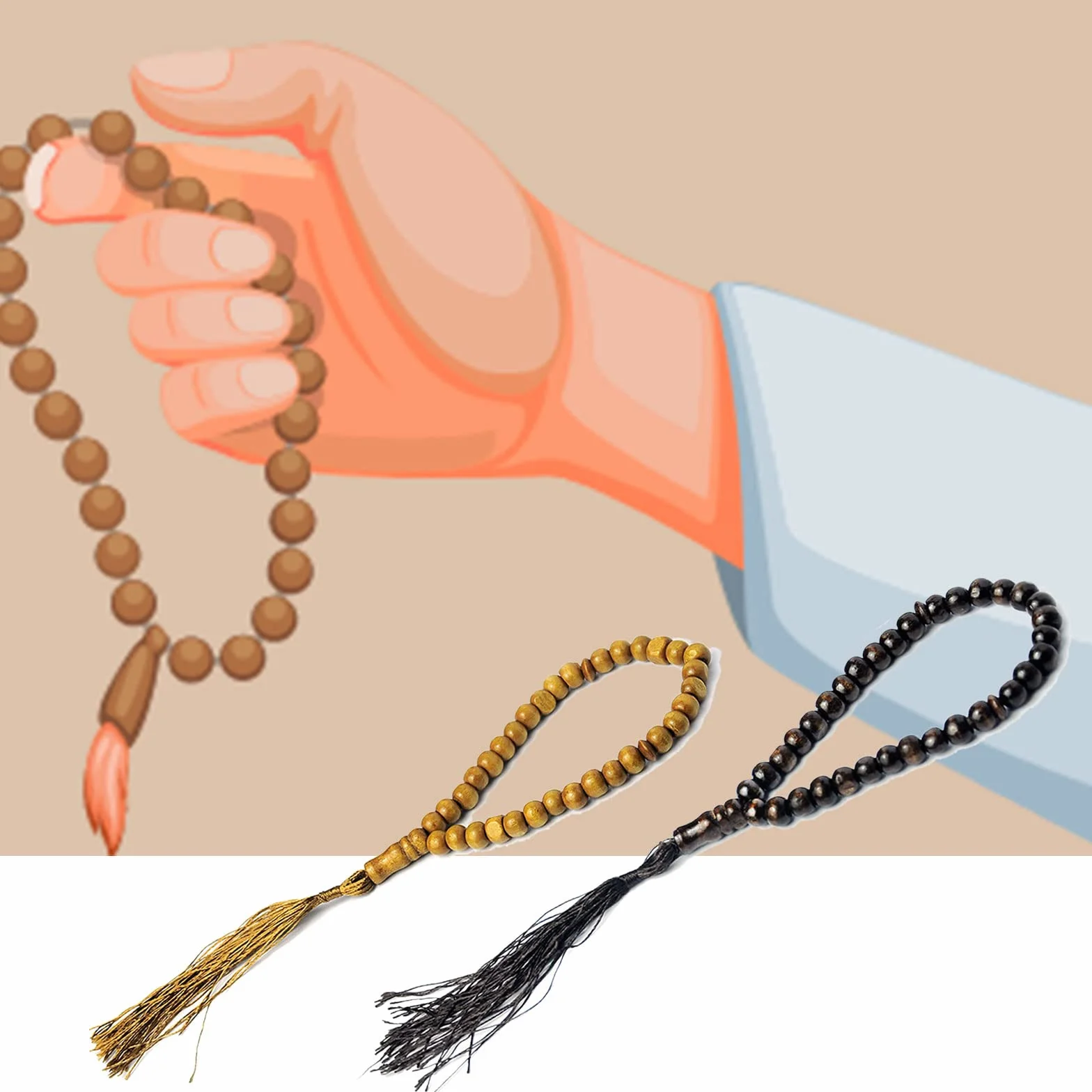 Perline di preghiera musulmane in legno, 8 mm, 33 rosario islamico Tasbih - Regalo di compleanno