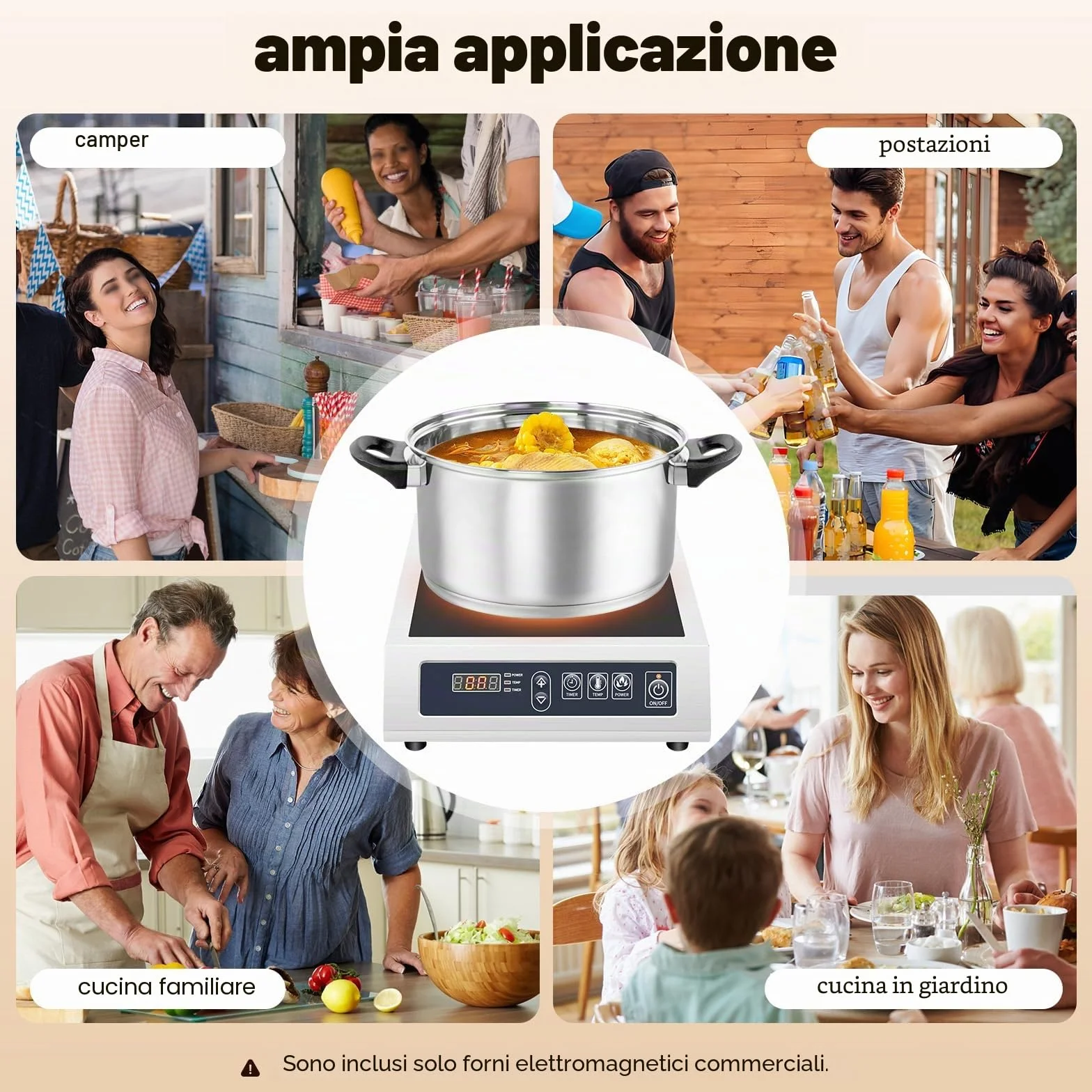 Piano cottura a induzione professionale 3500 W (35 cm) – fornello a induzione con display digitale – spina europea 220 V – regolazione della potenza 10 livelli – ideale per ristorante, cucina e