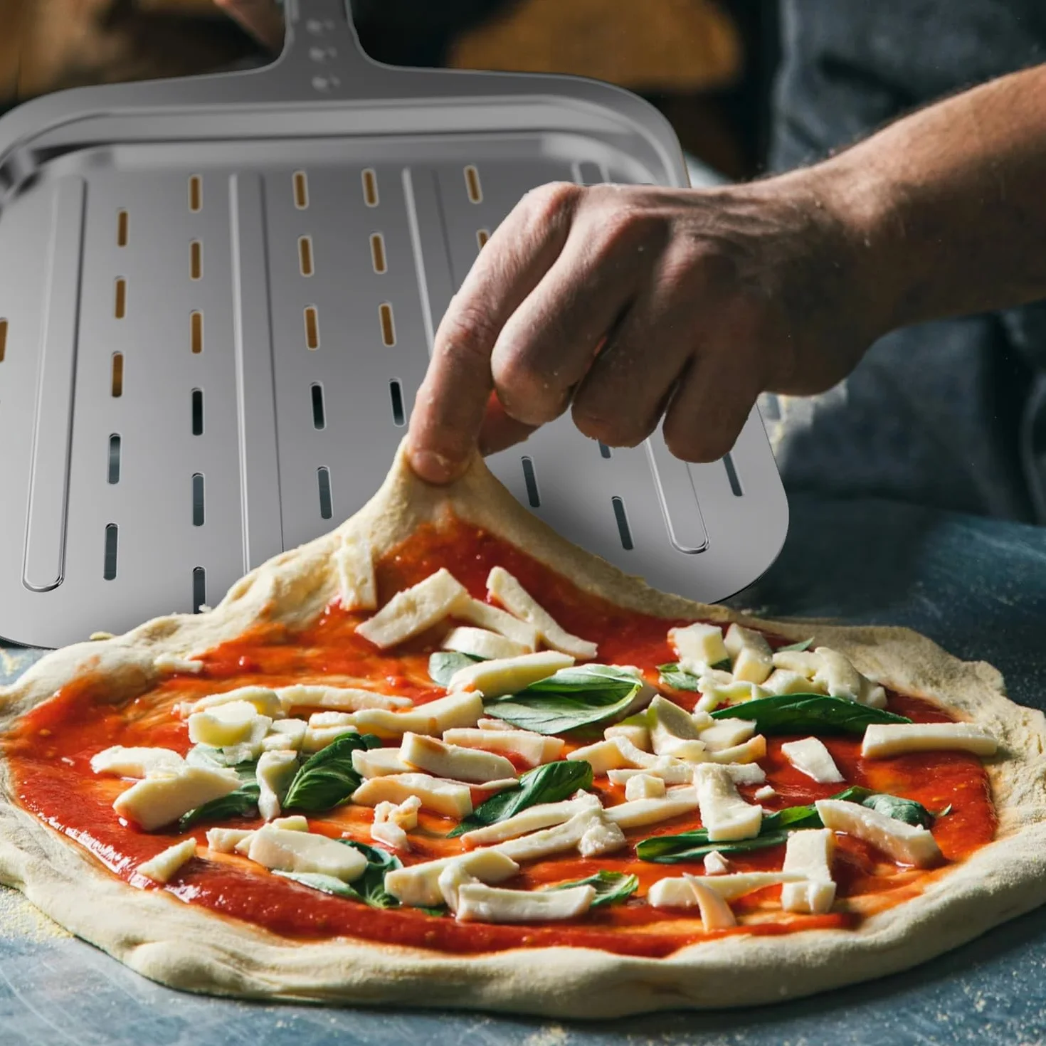 Honsdom Pala per Pizza 30cm, Pala Pizza Corta Forata in Alluminio Anodizzato Duro, Pala per Forno in Casa