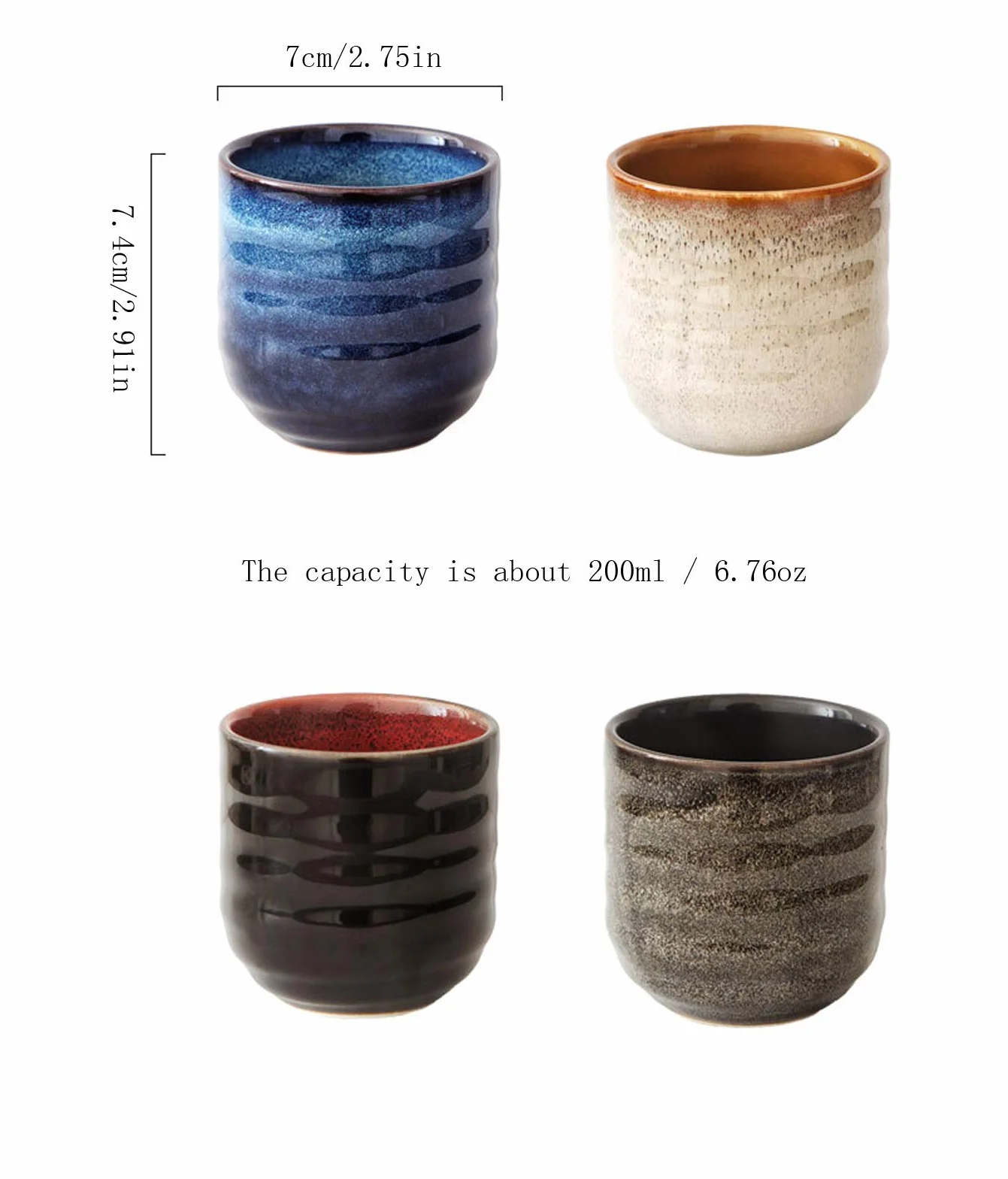 Ceramiczny zestaw do herbaty w stylu japońskim, 4 filiżanki (niebieski)