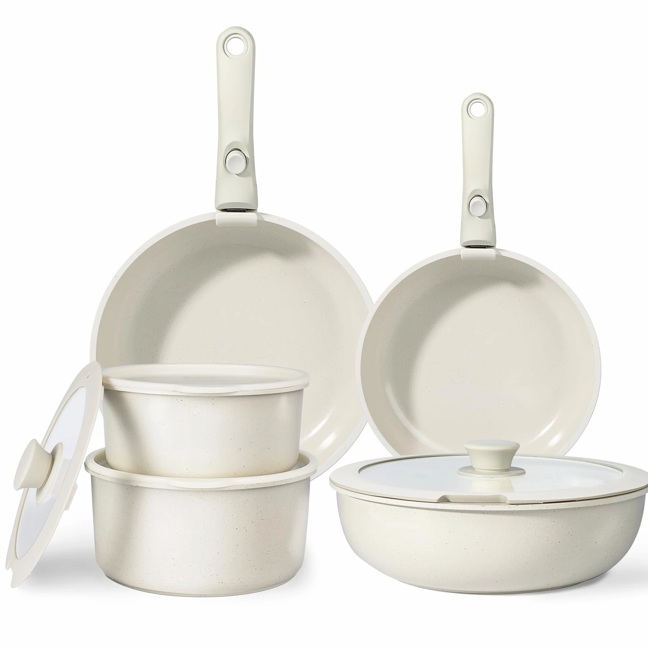 GiPP Set Pentole Padelle Ceramiche Antiaderenti 11 Pezzi Manico Amovibile Compatibile Induzione Forno Lavastoviglie Bianco