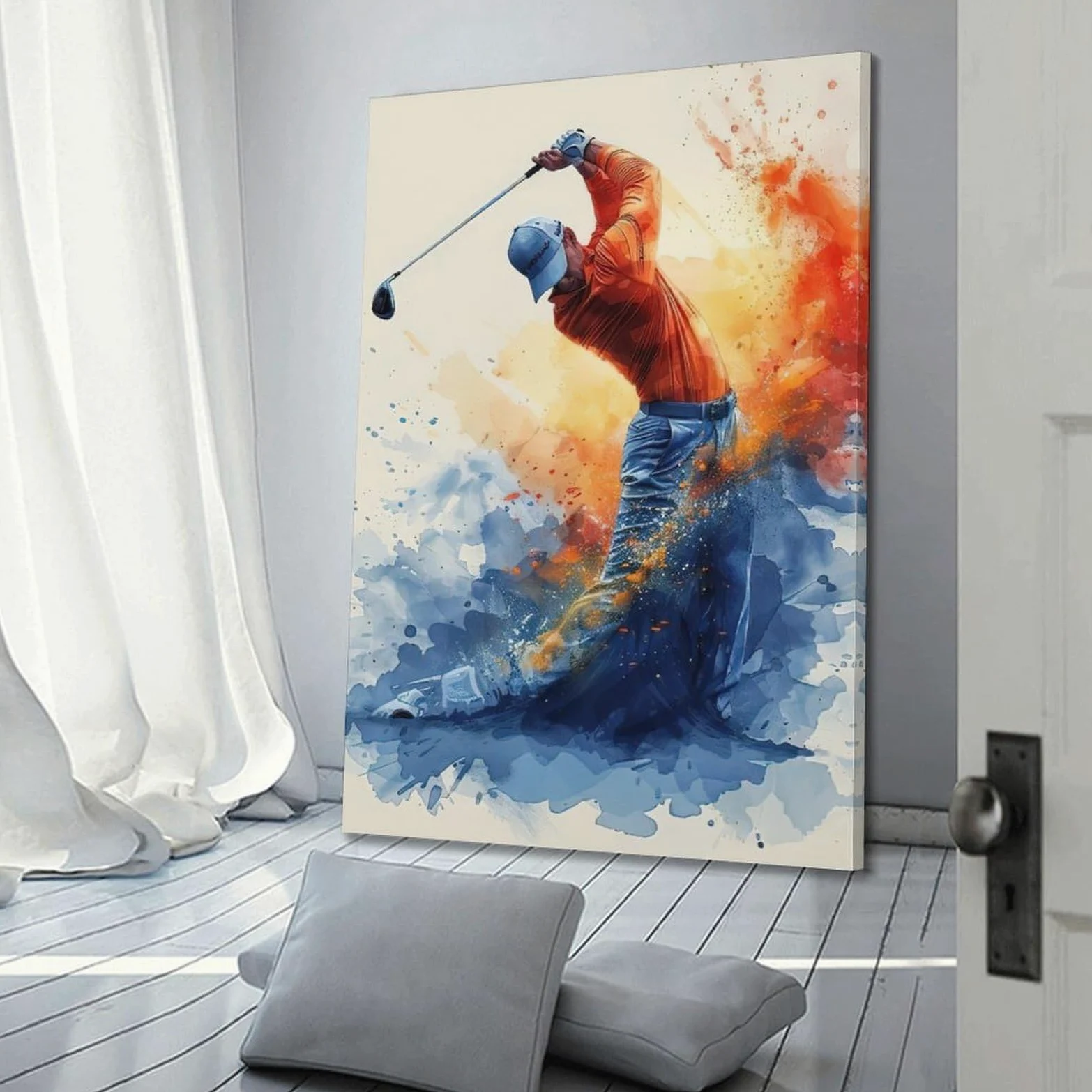 XMUXCY Decorazione da parete per camera da letto, poster su tela, poster sportivo, stile artistico, golf, altalena, 60 x 90 cm, stile cornice