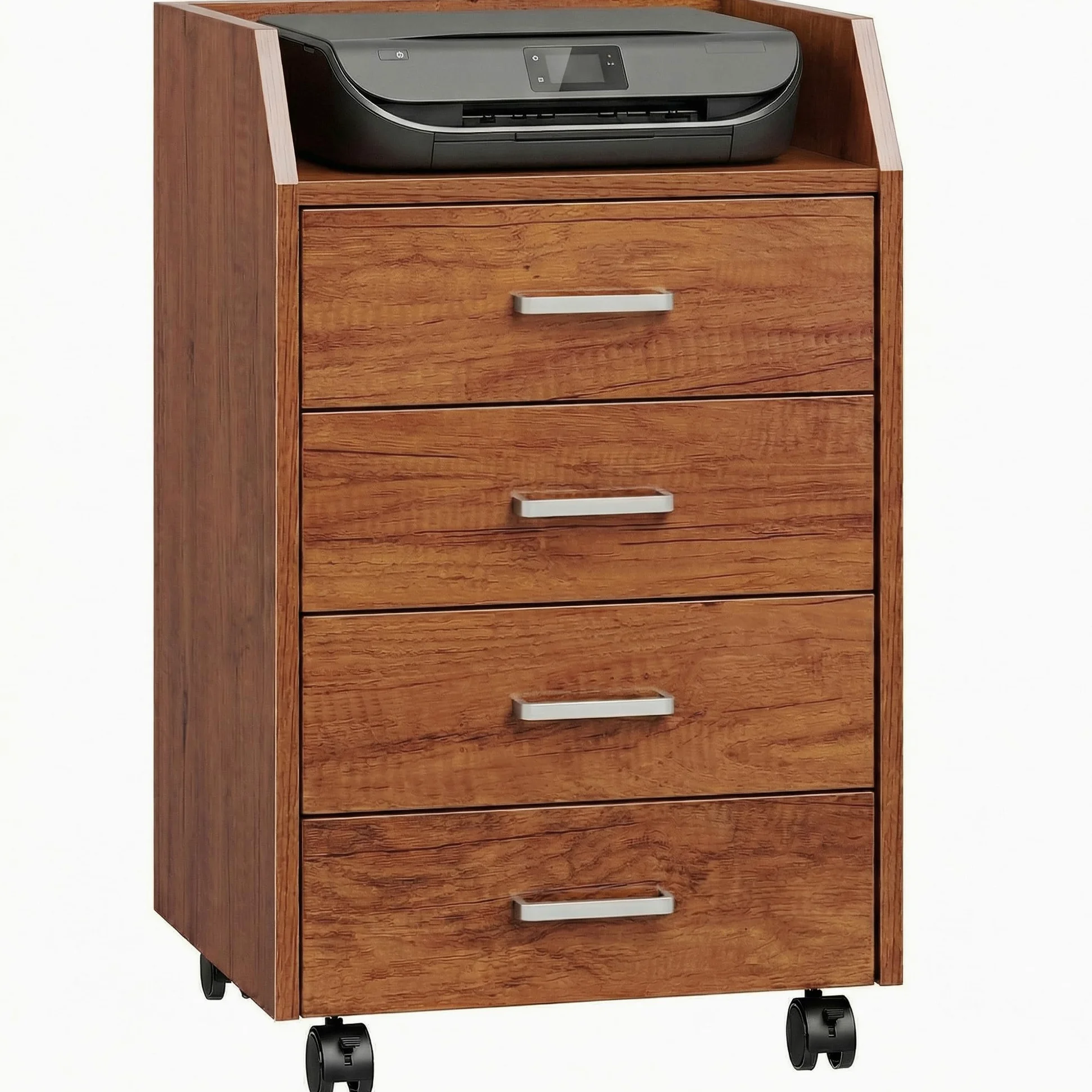 Vinsetto Cassettiera da scrivania con ruote, cassettiera da ufficio con 4 cassetti, schedario mobile per studio, salotto, da posizionare sotto la scrivania, 40x36x65 cm, marrone