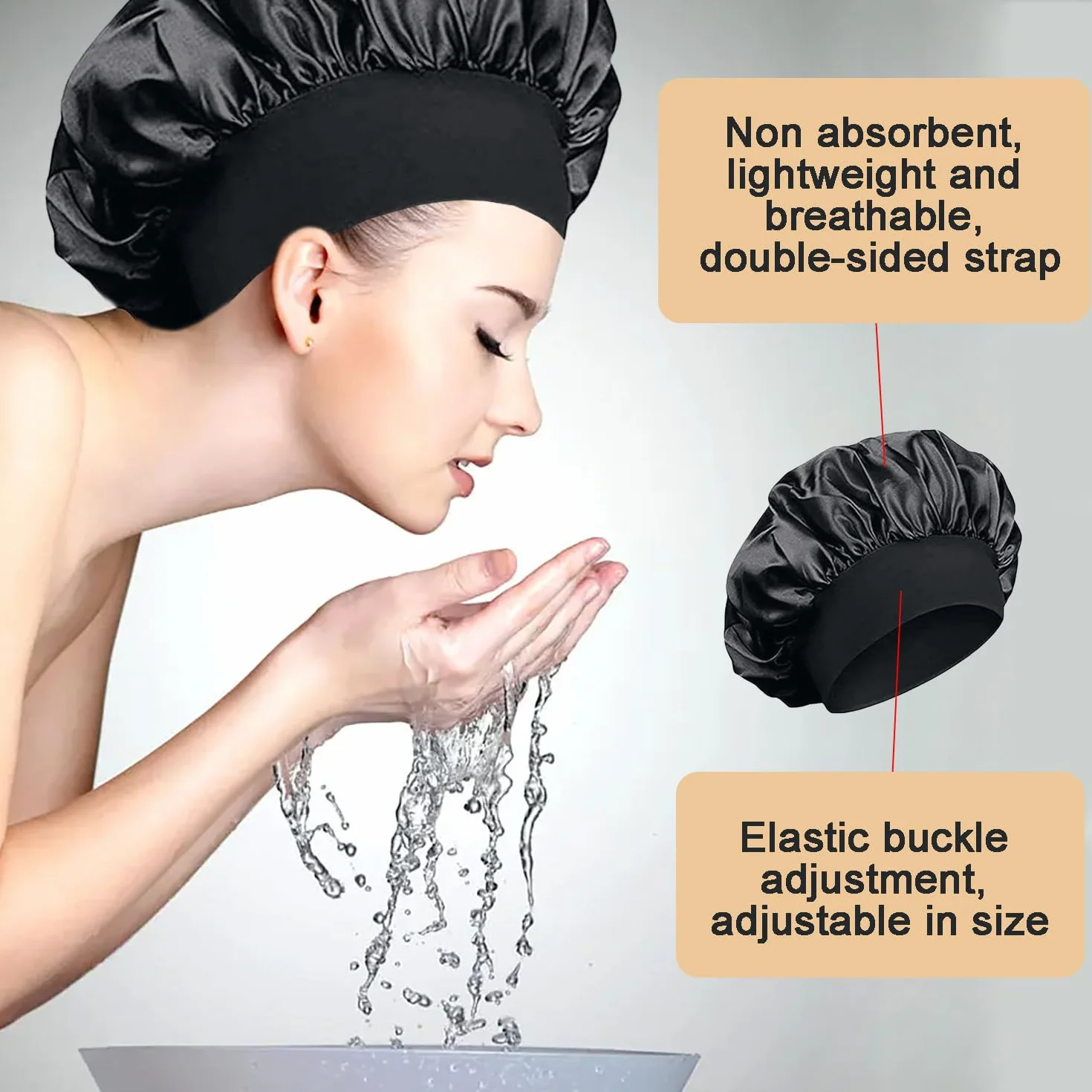 Cuffia Seta Capelli Ricci,Silk Bonnet,Berretto da Notte Raso Elastico per Dormire Cappello da Notte per Donna Berretto da Notte Raso per Donna Ragazza(Nero)