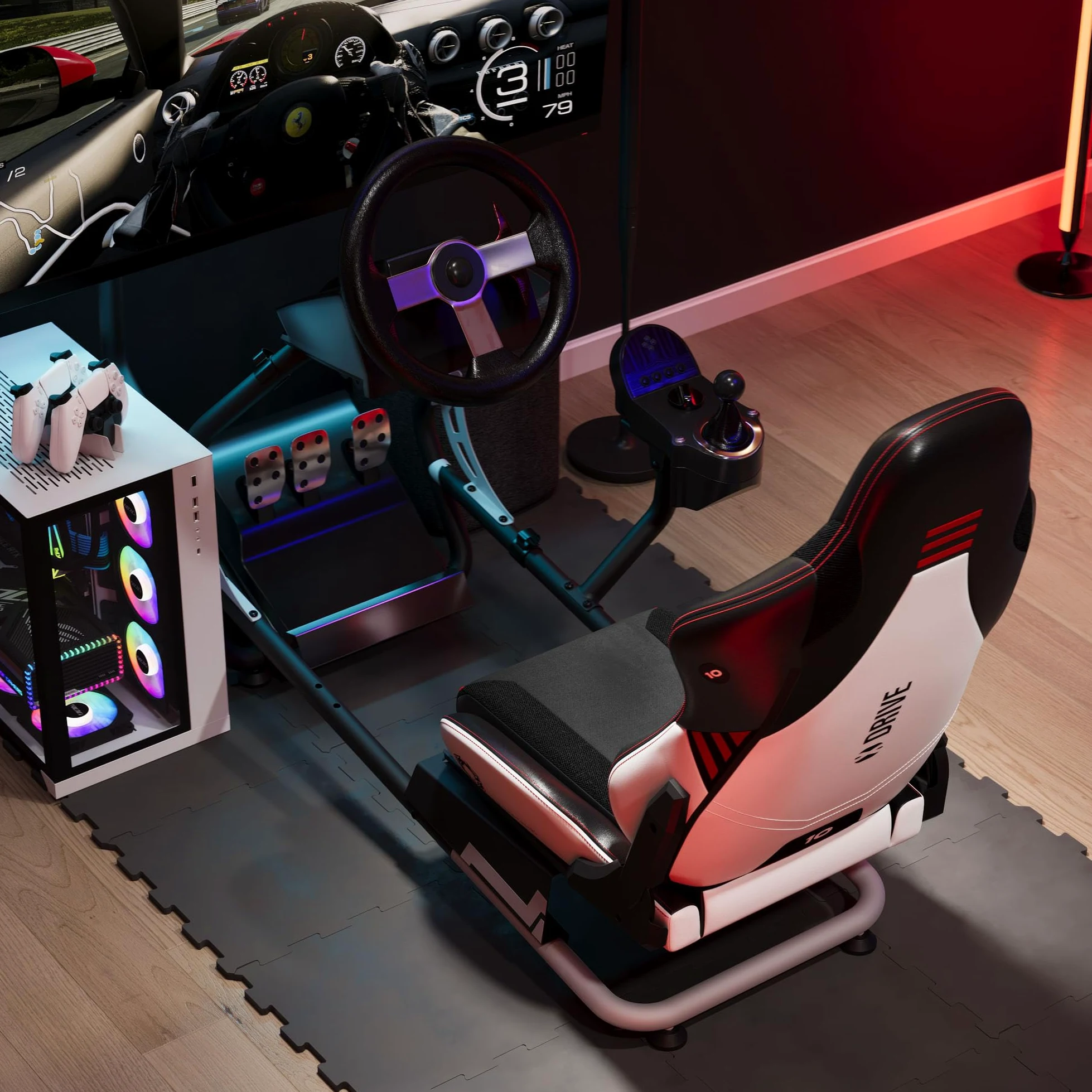 Diablo Sim Racing Simulator Cockpit X-Drive - Sedile Gaming Simulatore con Sedile e Schienale Regolabili - Cockpit Compatibile con Vari Volanti e Pedali - Supporto per Cavi, Piedini Antiscivolo