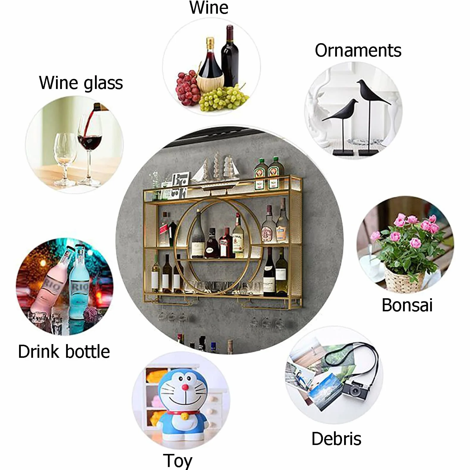Porta Bottiglie Da Vino Portabottiglie Da Parete Con Ripiano Espositivo, Mensola Per Vino Industriale Calice E Portabicchieri, Vetrinetta Pensile Da Parete, Espositore Creativo Per Vino Da Parete. ( C
