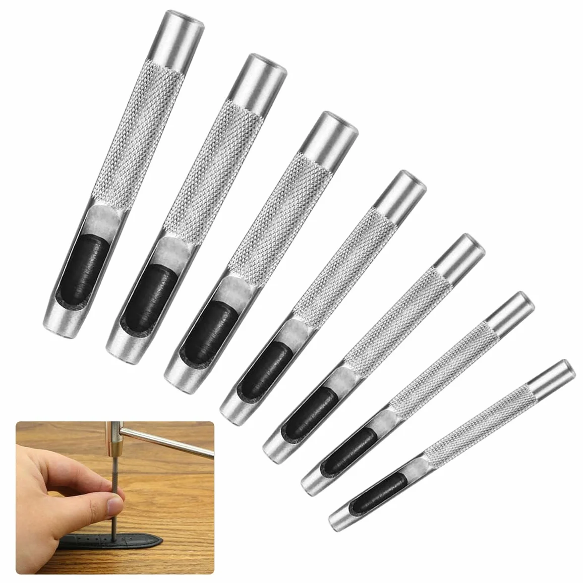 Punzoni per Cuoio, 7 Pezzi Rotondo Punzone Cavo in Acciaio Set, 5mm-11mm Fustelle per Cuoio, Affilato Punzone in Pelle, Punzoni per Bucare Cuoio, per Gomma Cartone Plastica Artigianato Tessuto