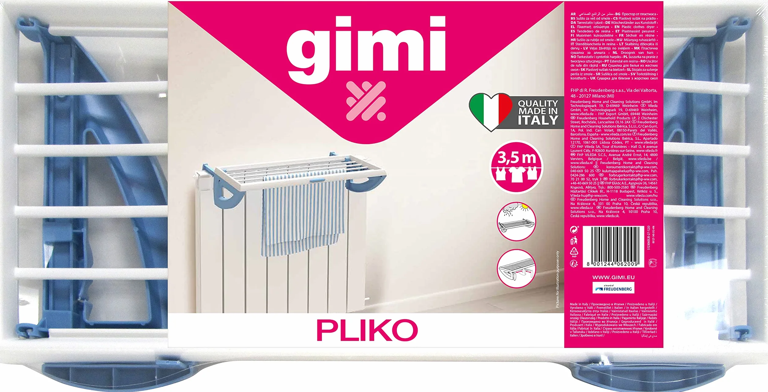 Gimi Pliko Stendibiancheria Da Termosifone In Resina, Stendino Da 3.5 M, Bianco, ‎‎55.5 x 28.5 x 13 cm, 2.5 Kg