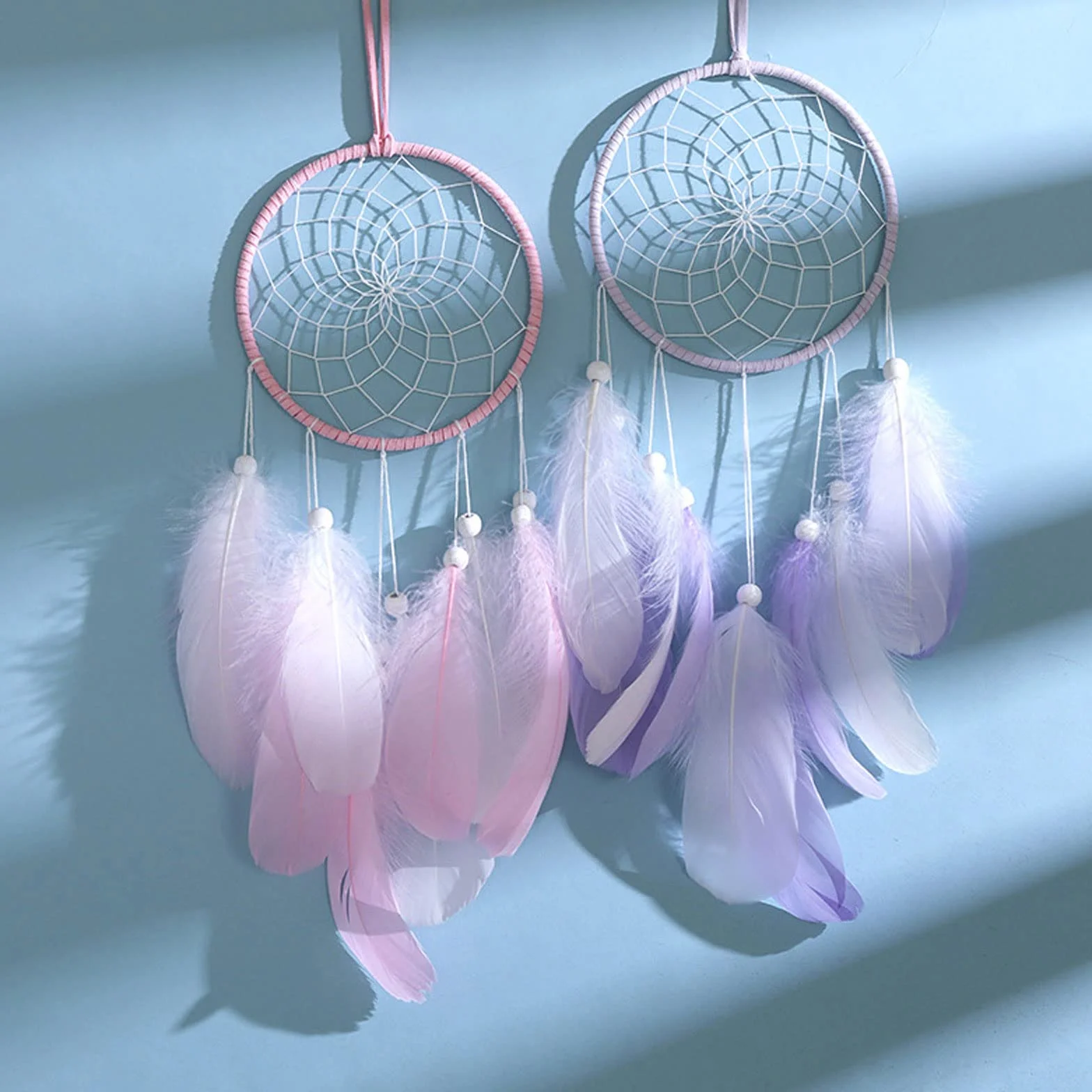 Boho Dream Catcher Acchiappasogni Piume Mano Decorazione Parete Viola