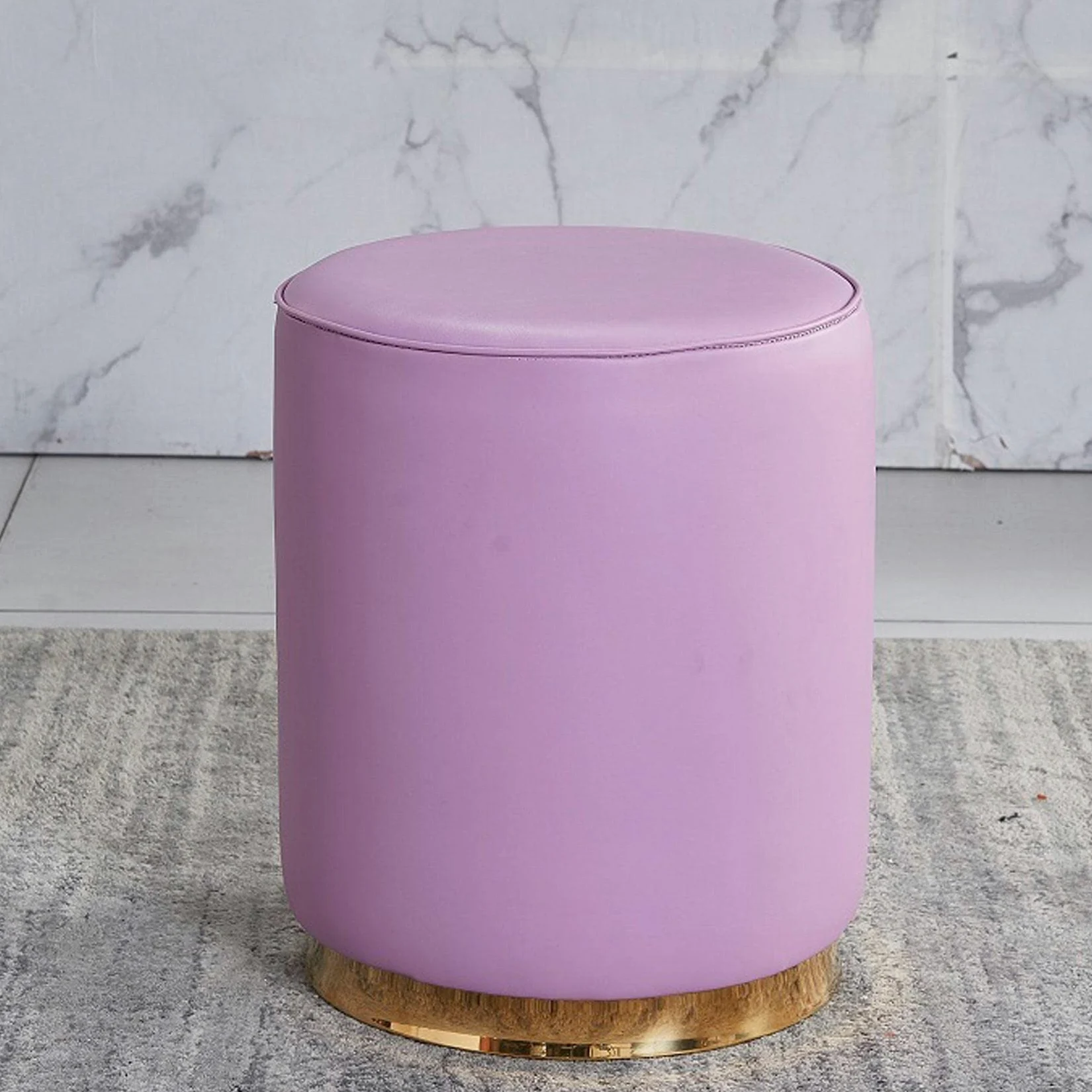 sdneNest Poggiapiedi ottomano rotondo in pelle per camera da letto soggiorno blu scuro 36 x 43 cm, viola-36 x 43 cm