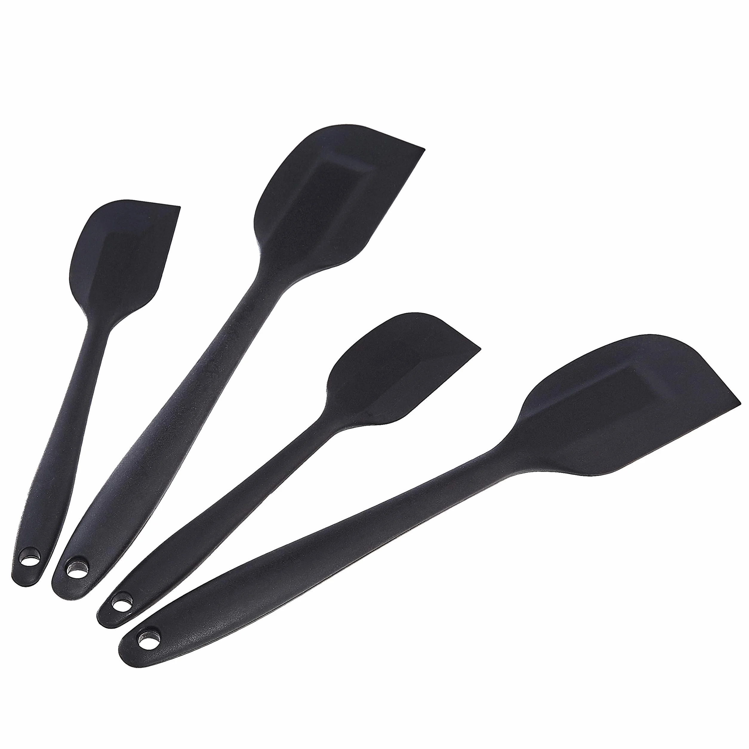 Amazon Basics Set di 4 spatole antiaderenti in silicone, rettangolari, resistenti al calore, nero