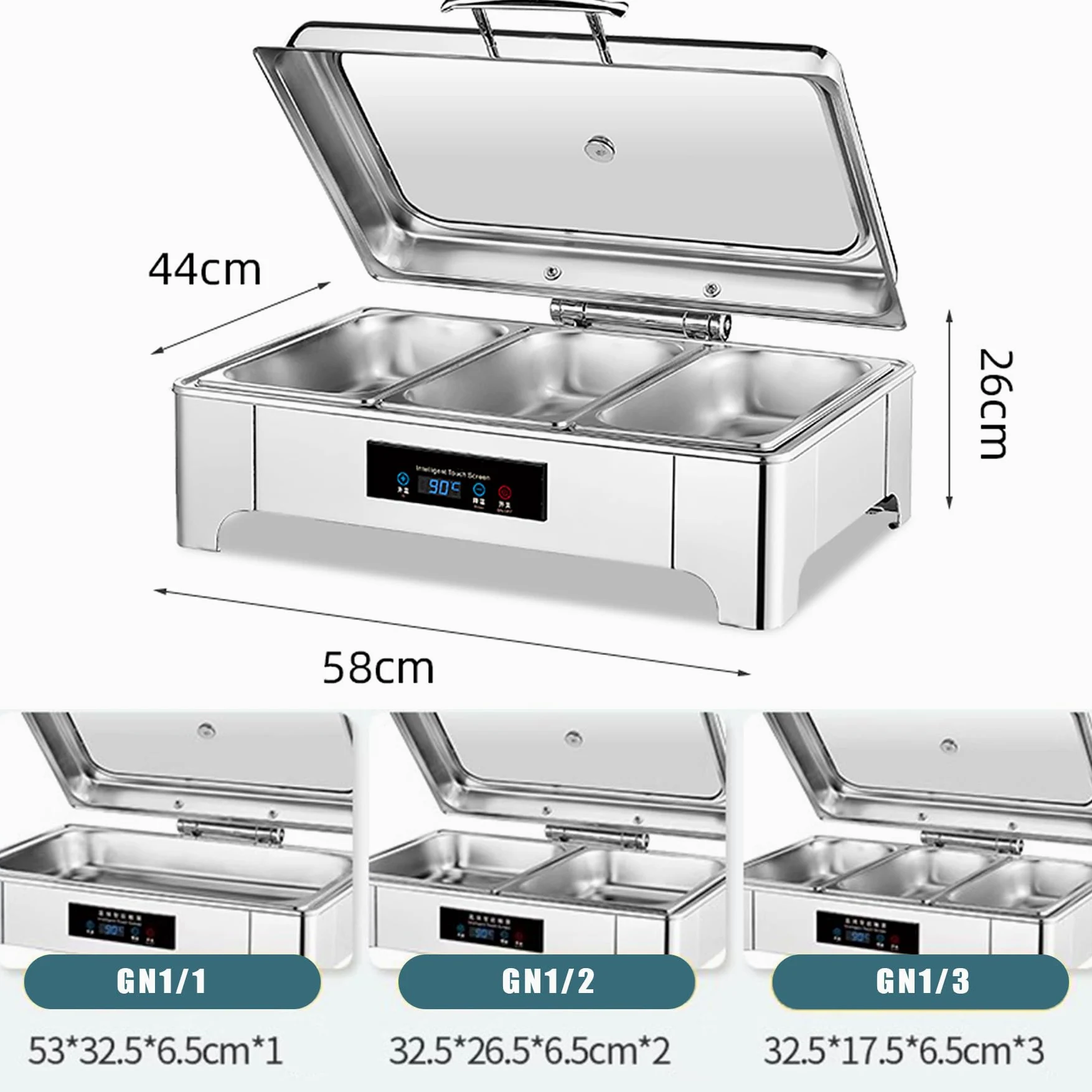 Chafing Dish Elettrico, 9L Scaldavivande Elettrico per Buffet con Controllo Touch Screen e Coperchio in Vetro, Contenitore Scalda Cibo Professionale per Buffet, Feste e Banchetti (GN1/3)