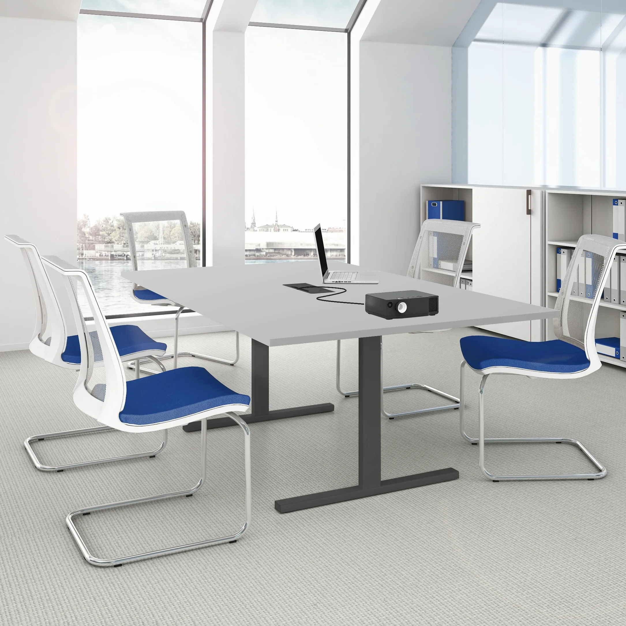 Weber Büro Easy Tavolo da conferenza, 200 x 120 cm, grigio perla con elettrificazione, tavolo riunioni, colore struttura: antracite
