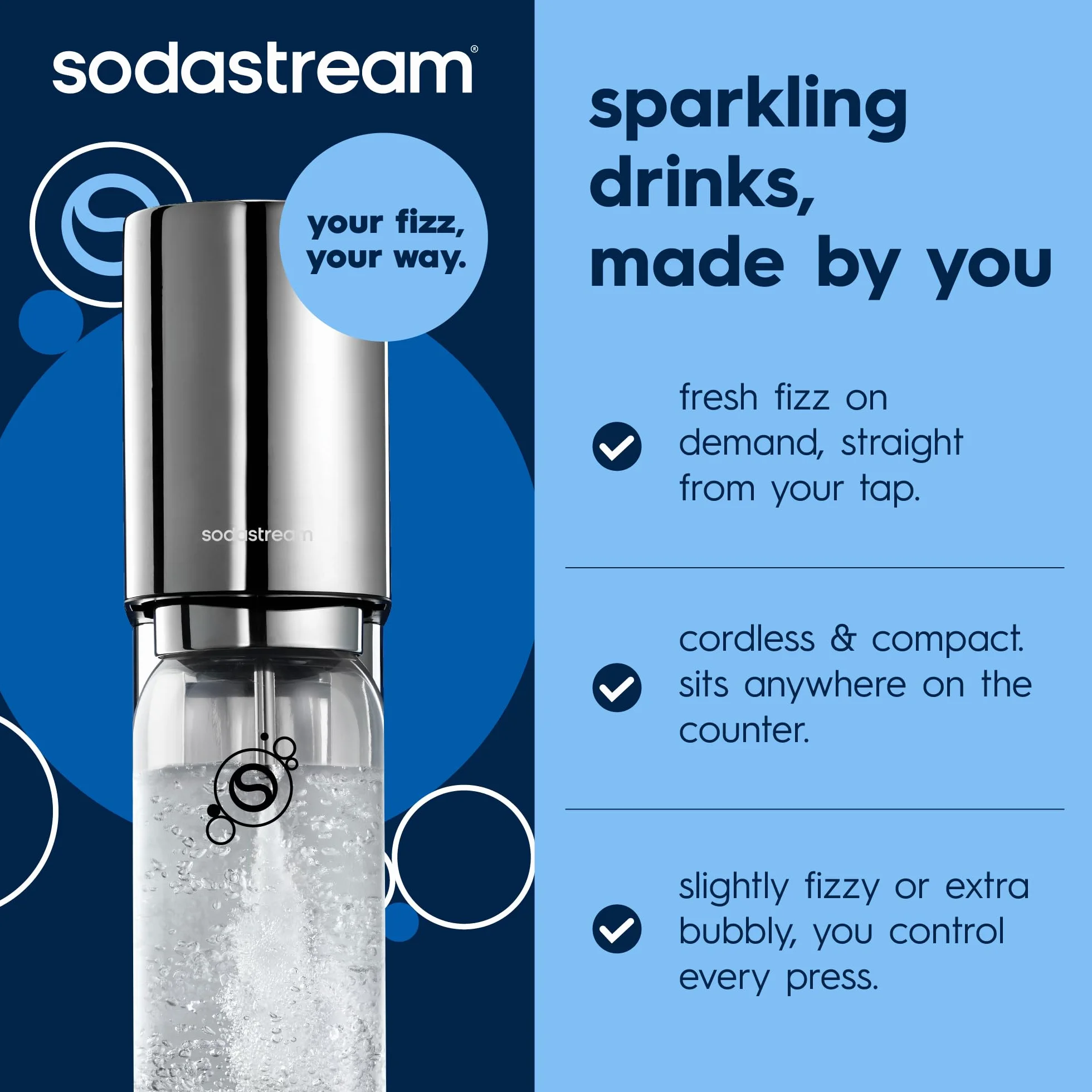Sodastream Enso Gasatore acciaio inossidabile acqua frizzante Bombola Co2 Bottiglia 1L lavabile lavastoviglie