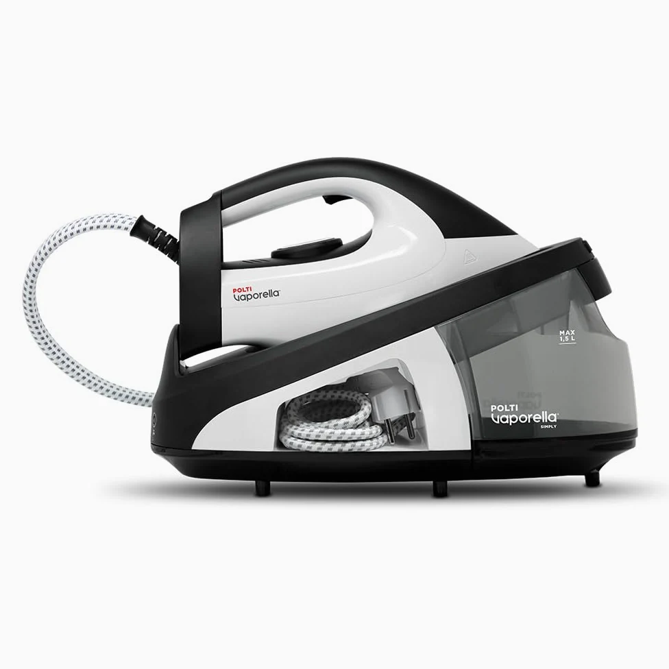 Polti Vaporella Simply VS20.20, Ferro da Stiro Generatore di Vapore, Serbatoio Estraibile 1,5 L, Pressione Pompa 6,5 Bar, Potenza 2200 W, Funzione ECO, Bianco e Nero