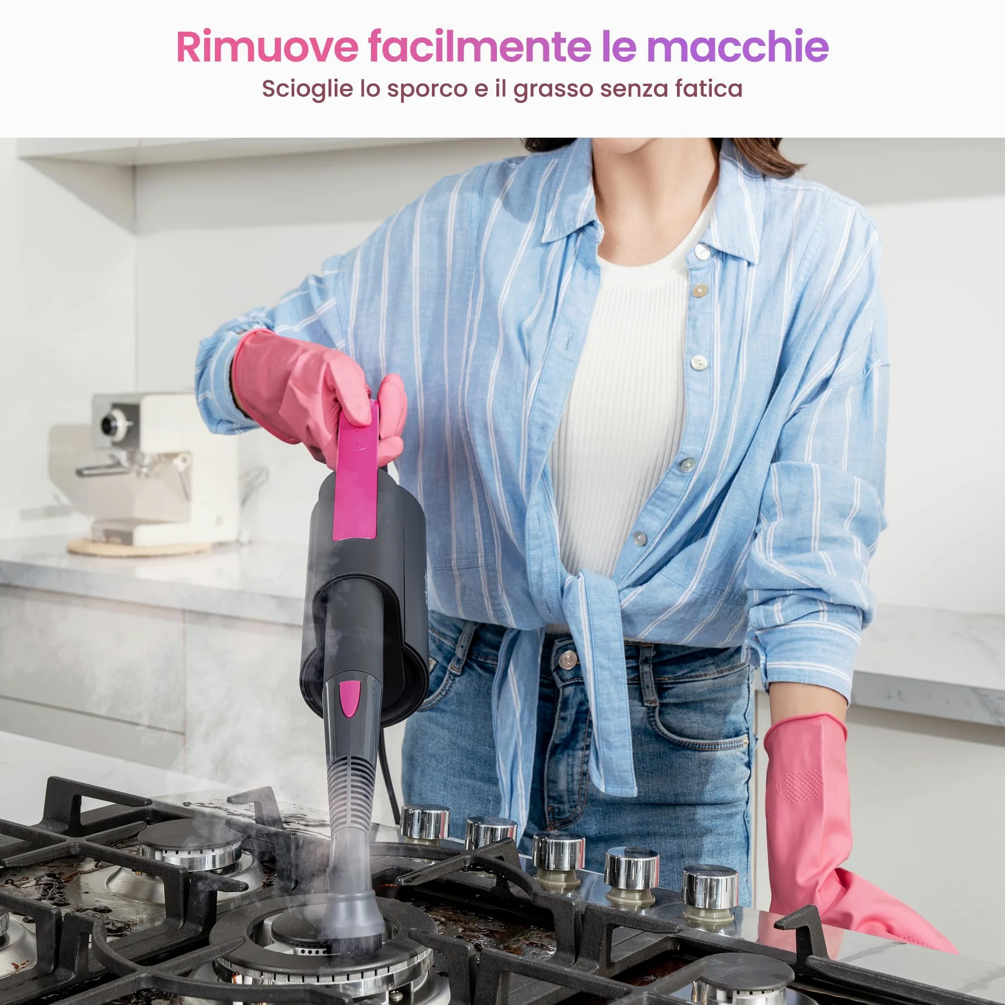 Schenley scopa a vapore 19-in-1 con vaporetto staccabile, design a doppio tubo per pavimenti, piastrelle, pareti e fughe, completo di accessori