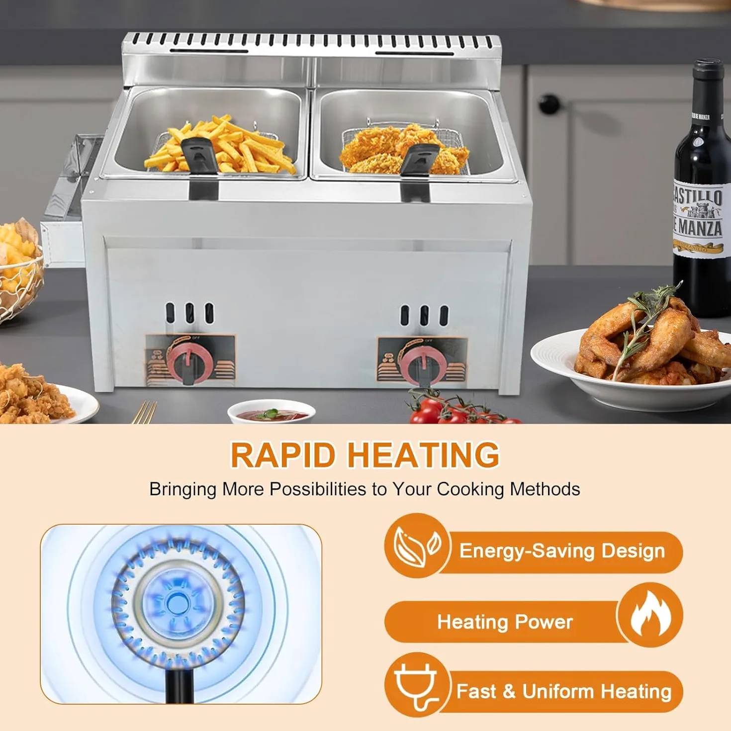 Friggitrice a gas da professionale doppia friggitrice a gas grande capacità multifunzione in acciaio inox facile da pulire per uso domestico e commerciale