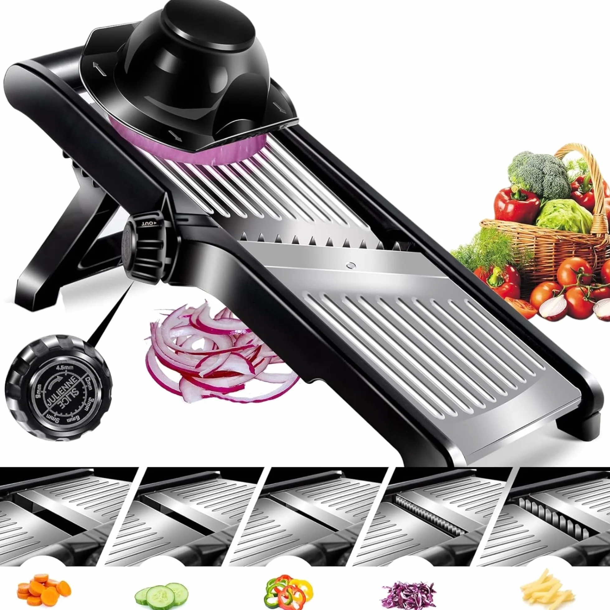 Meridiana Mandolina Professionale Regolabile in Acciaio Inox 1-9mm Affettatrice Julienne Taglia Verdure
