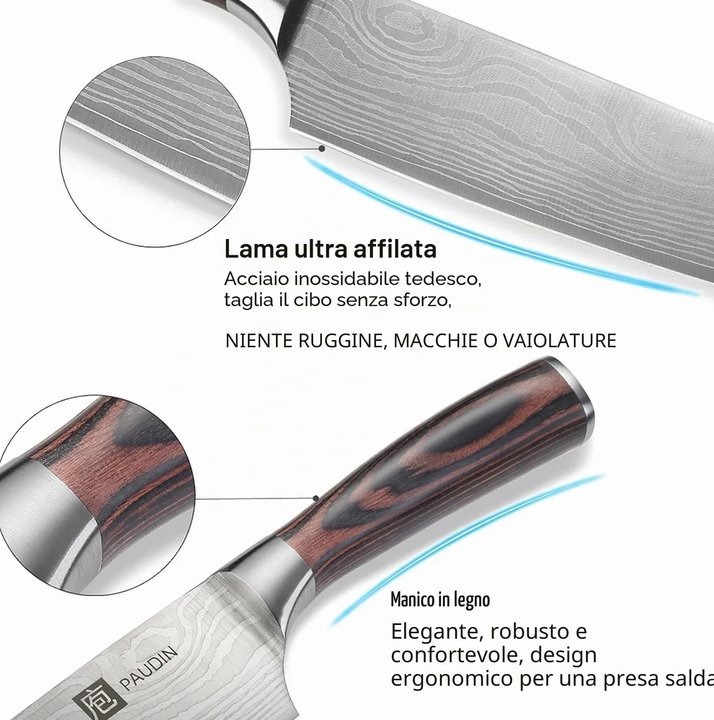 PAUDIN Coltello da Chef Professionale da 20 cm, da Cucina per Cuoco, in Acciaio Inossidabile al Carbonio di Alta Qualità, Lama Super Affilata con Impugnatura Ergonomica
