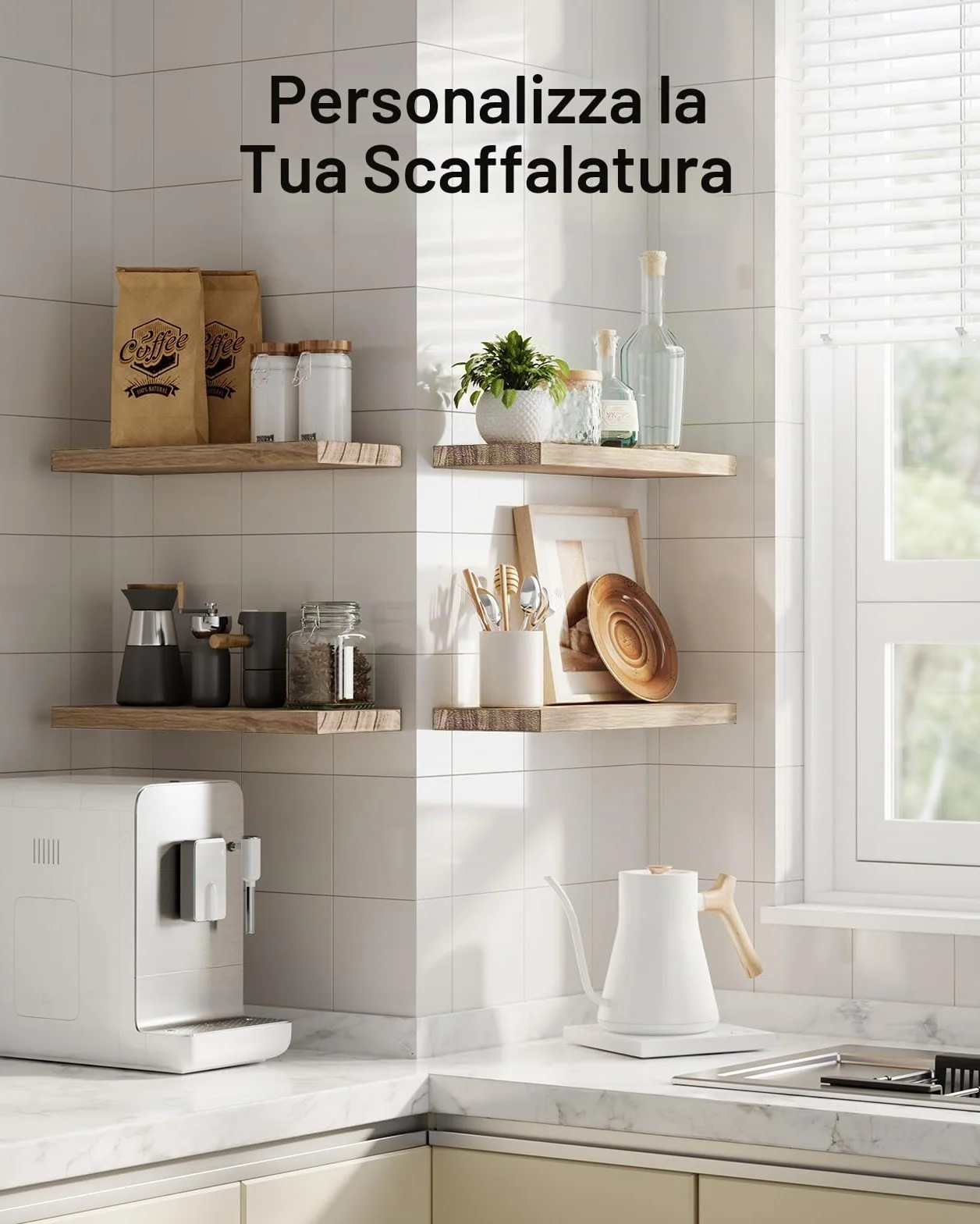 Pipishell Mensola da Muro 40 cm, Mensole in Legno di Paulownia Set da 4, Marrone Chiaro