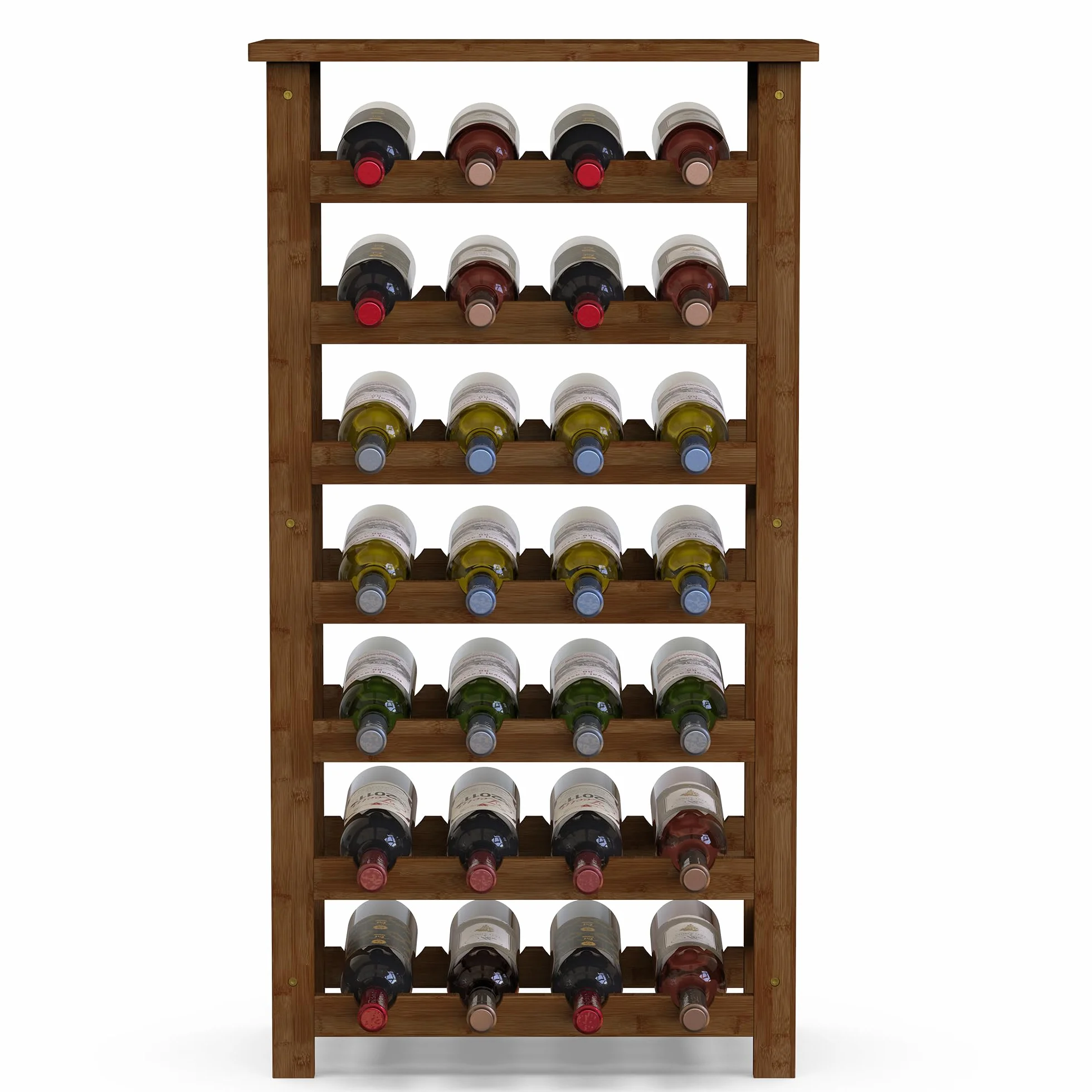 BAKAJI Cantinetta Portavino in Legno Bambù con 28 Scomparti per Vino Champagne, Portabottiglie da Terra, Cantina per Angolo Bar, Salotto, Cucina, Bistrot, Ristorante, 47 x 29 x 93.5 cm (Noce)