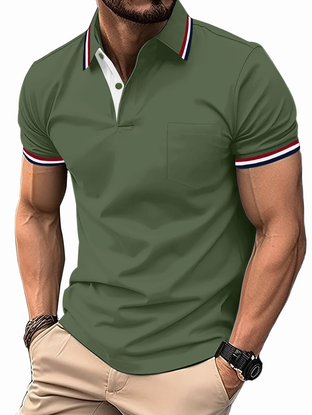 Polo Uomo Camicia a Maniche Corte da Golf Traspirante Sport Basic Slim Fit Tshirt con Tasca sul Petto