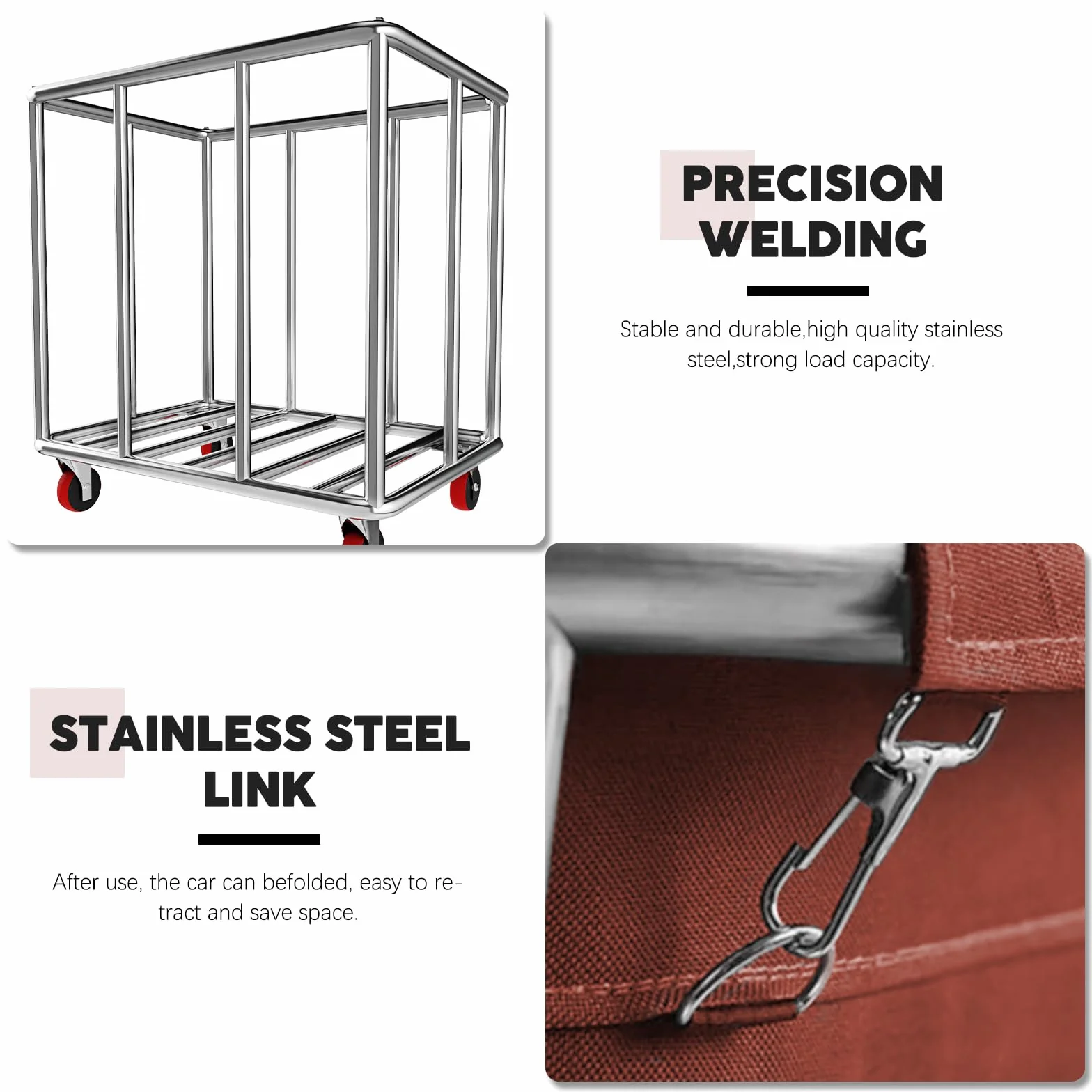 Carrello portabiancheria con ruote, 400 l, per alberghi e ospedali, cestino rimovibile in tela impermeabile, resistente in acciaio inox (marrone)