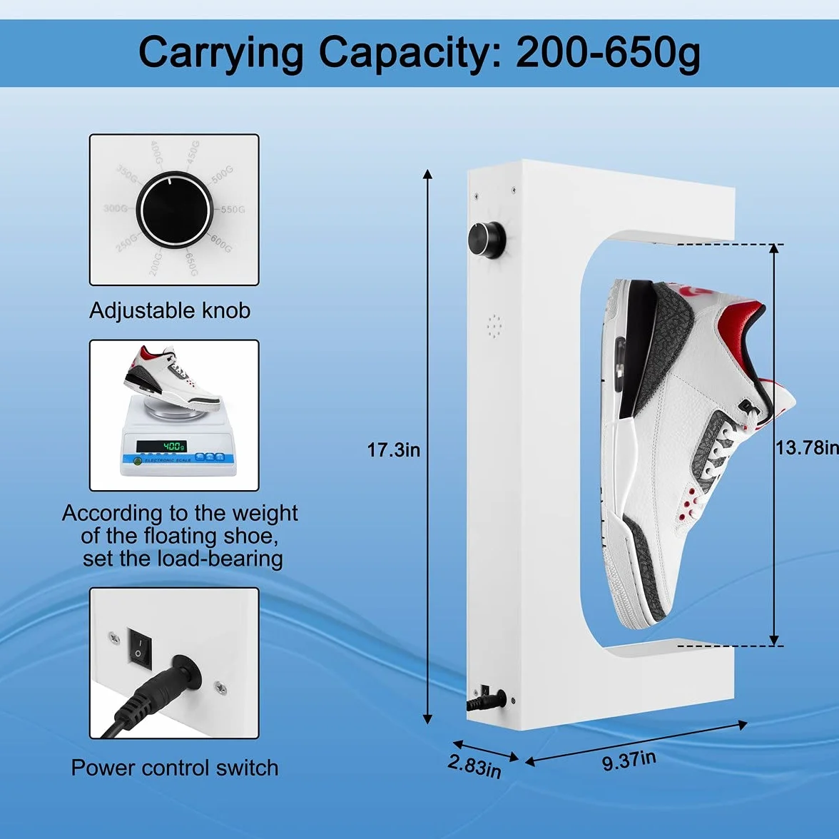 Levitazione Scarpe Display Magnetico Sneaker Stand LED Luce Rotante Galleggiante Holder Rack Bianco